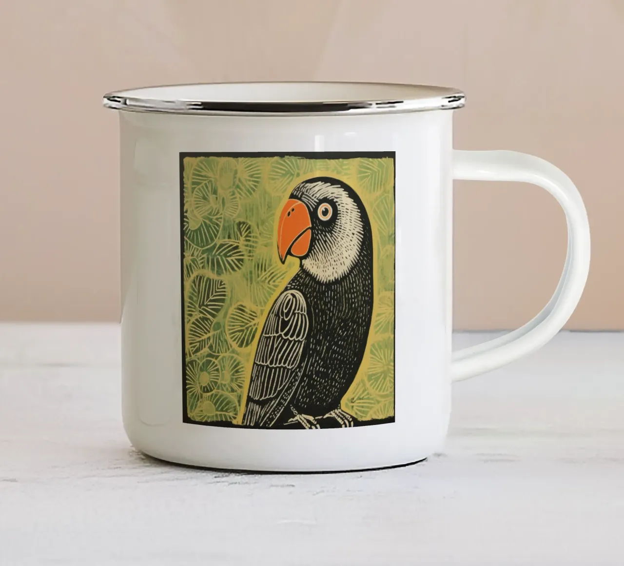 Pappagallo verde 1 tazza in smalto da Minimal Animal Art