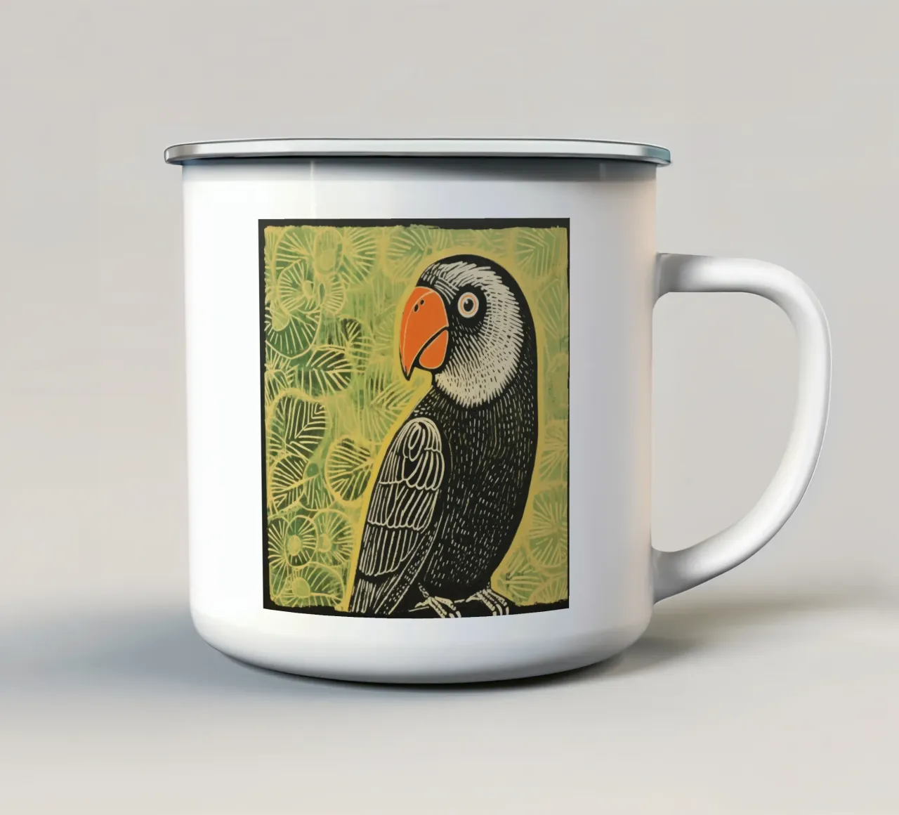 Pappagallo verde 1 tazza in smalto da Minimal Animal Art