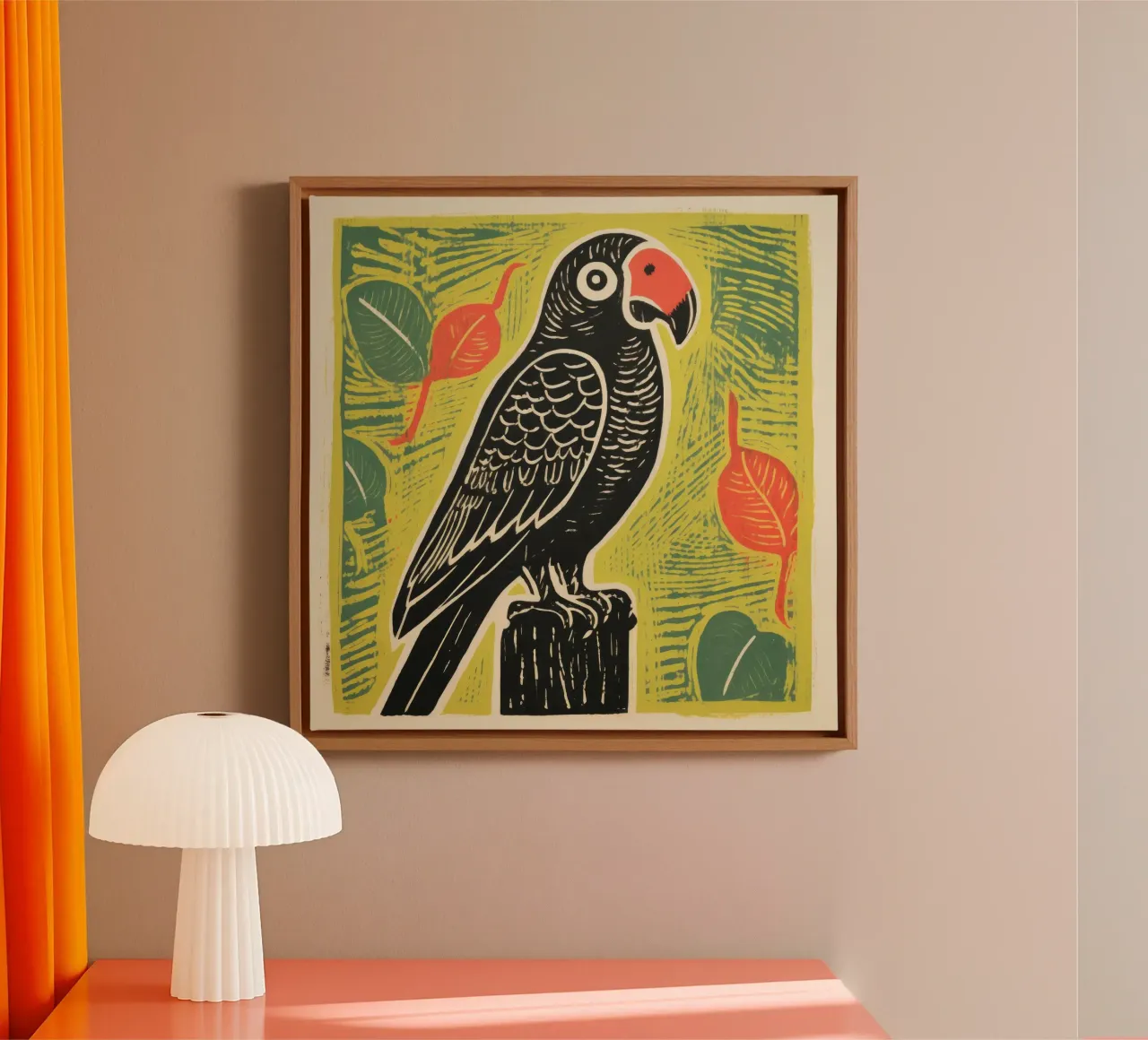 Pappagallo verde 2 tela con Cornice a cassetta da Minimal Animal Art