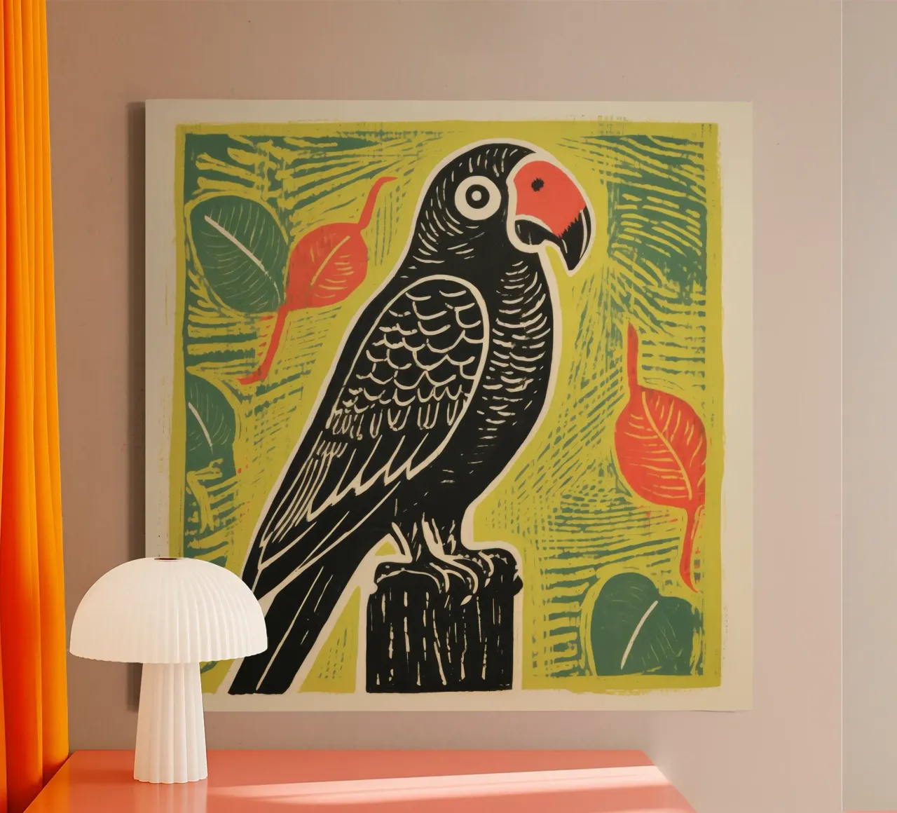 Pappagallo verde 2 tela con Cornice a cassetta da Minimal Animal Art