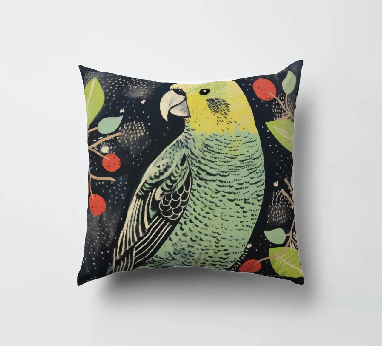 Pappagallo verde 3 cuscino da Minimal Animal Art