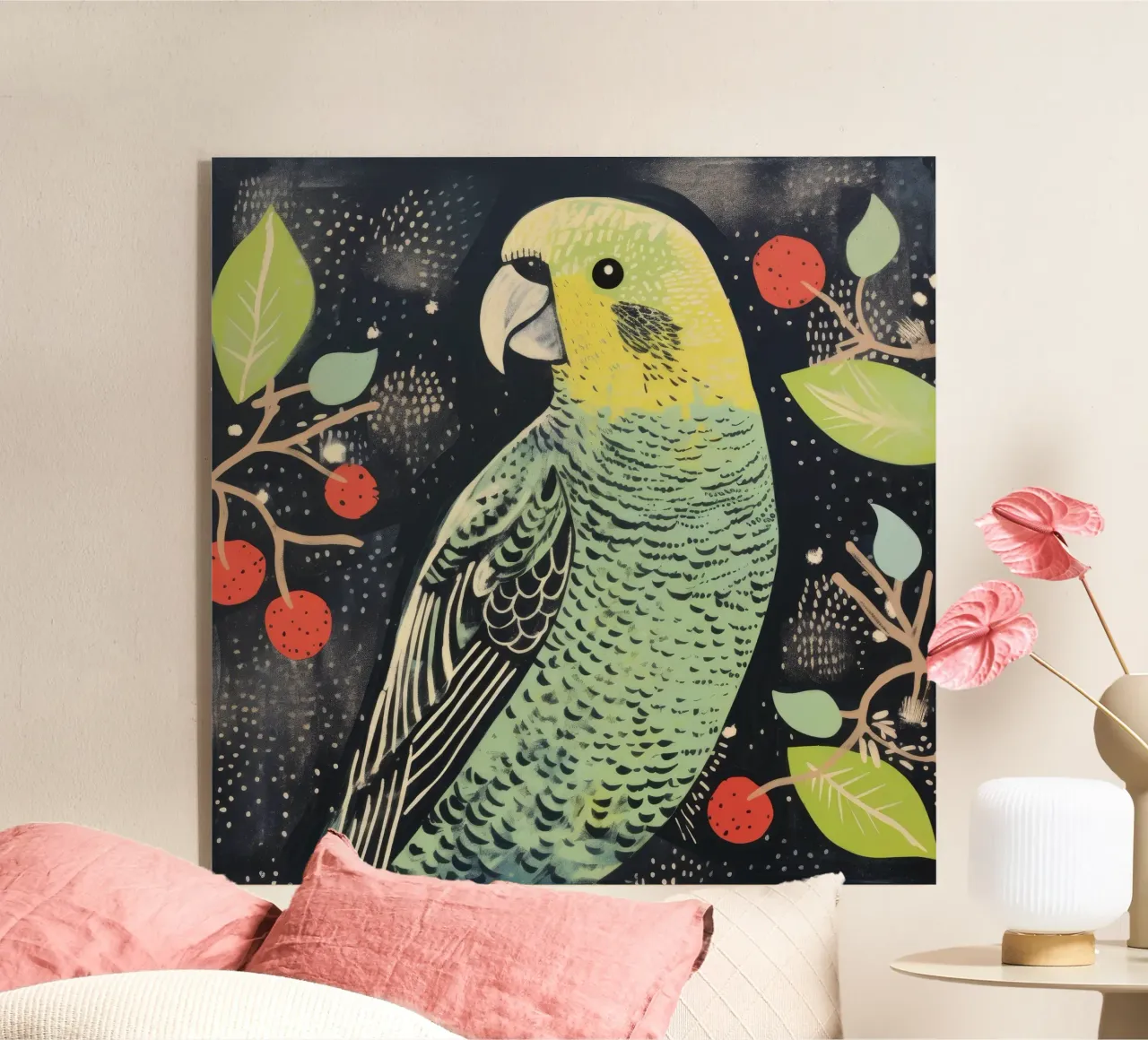 Pappagallo verde plexiglass da Minimal Animal Art