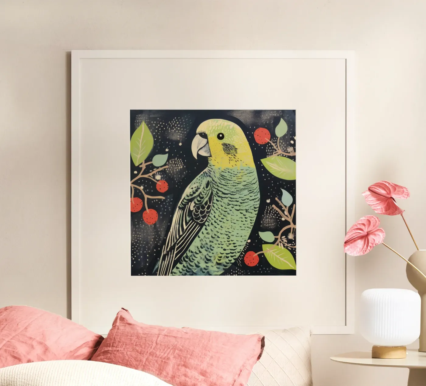 Green Parrot poster da Minimal Animal Art