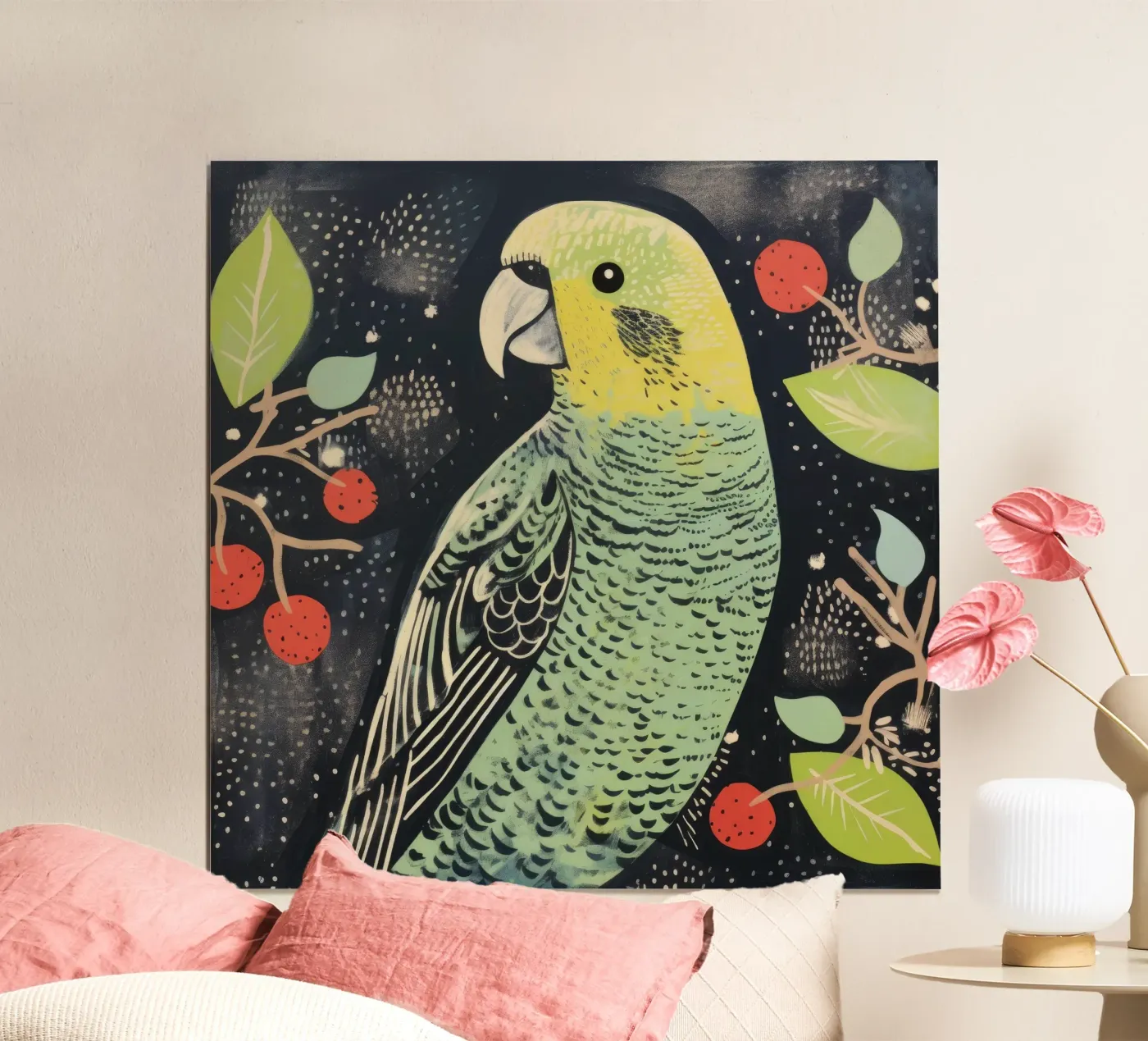Green Parrot poster da Minimal Animal Art