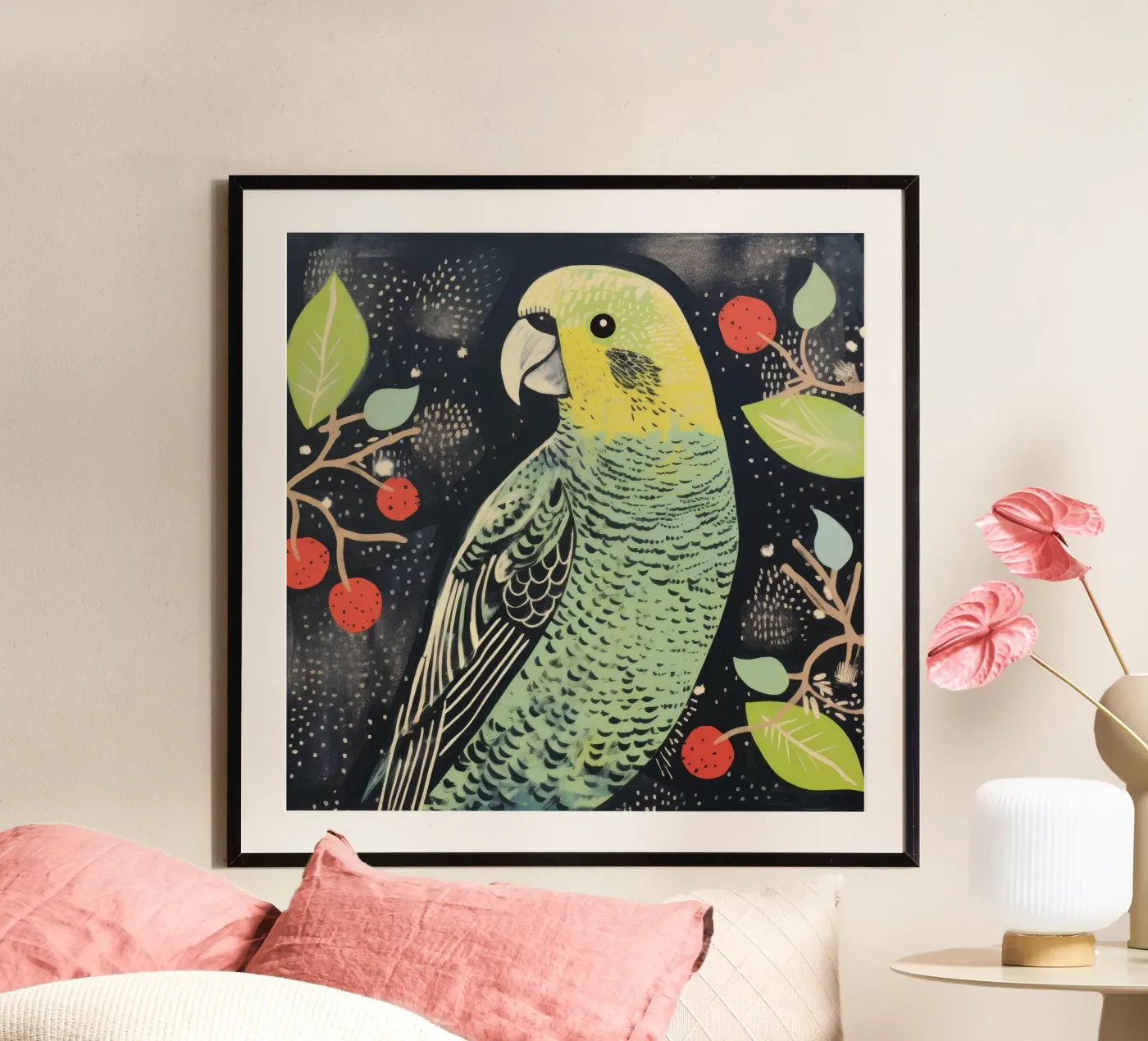 Green Parrot poster da Minimal Animal Art