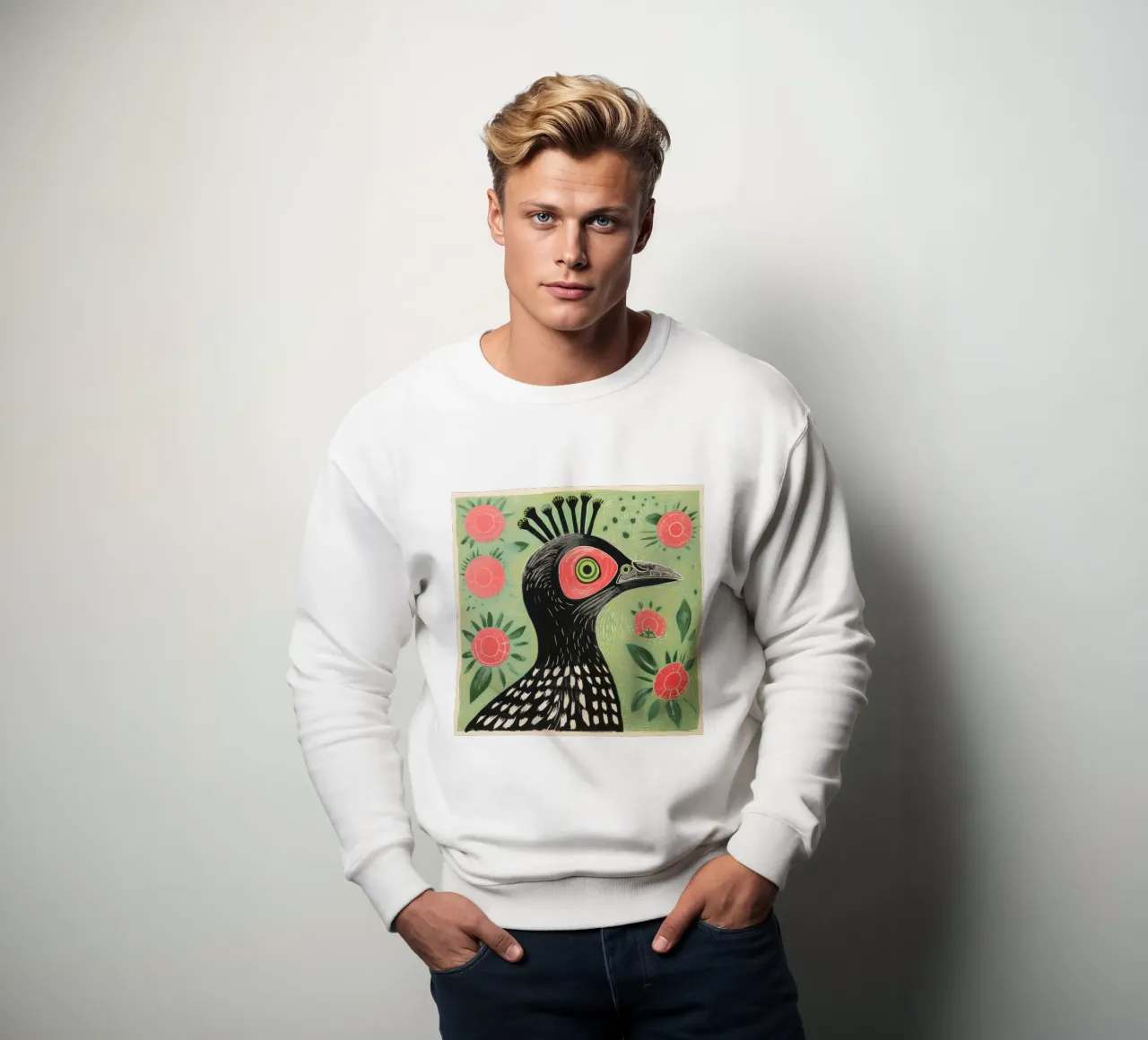 Pappagallo verde 4 felpa da Minimal Animal Art