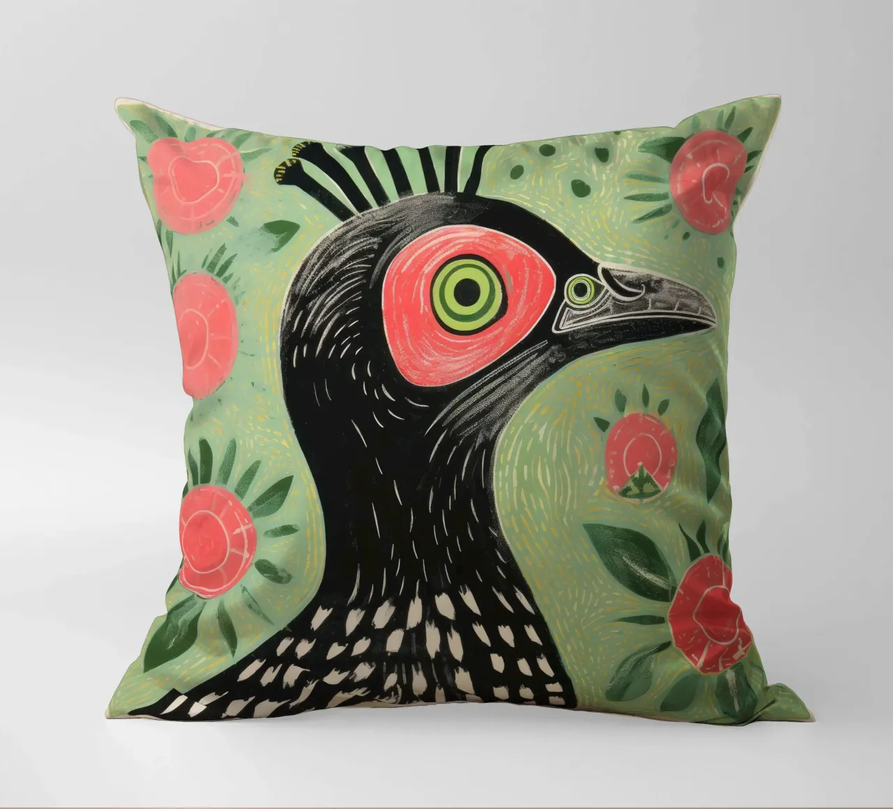Pappagallo verde 4 cuscino da Minimal Animal Art