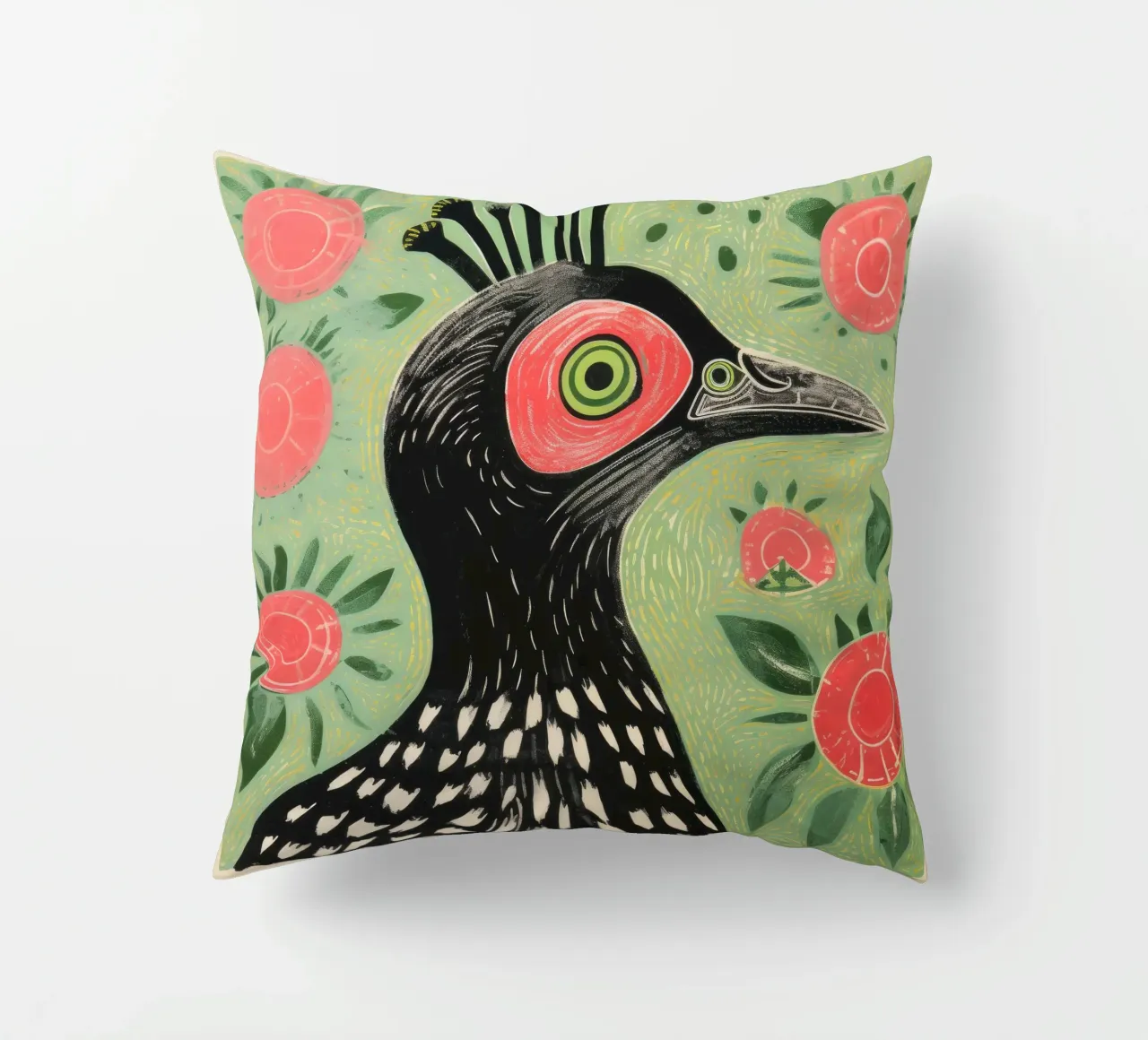 Pappagallo verde 4 cuscino da Minimal Animal Art