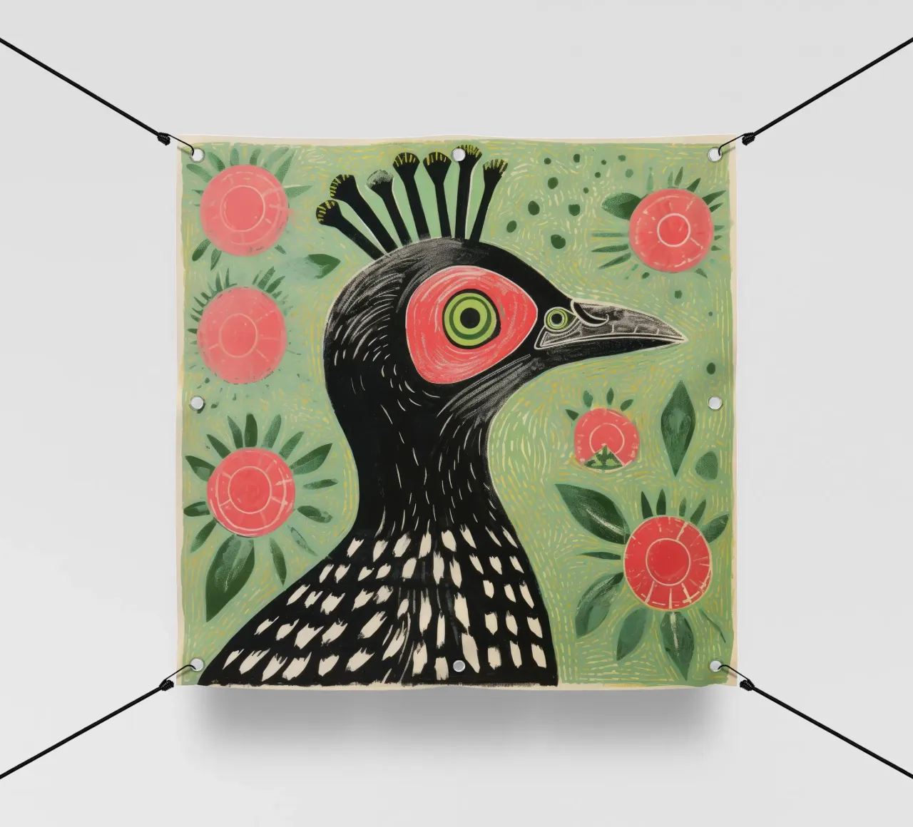 Pappagallo verde 4 telo in pvc da Minimal Animal Art