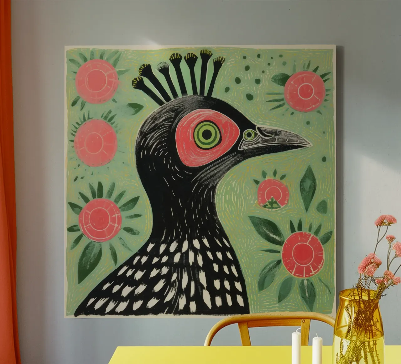 Pappagallo verde 4 tela con Cornice a cassetta da Minimal Animal Art
