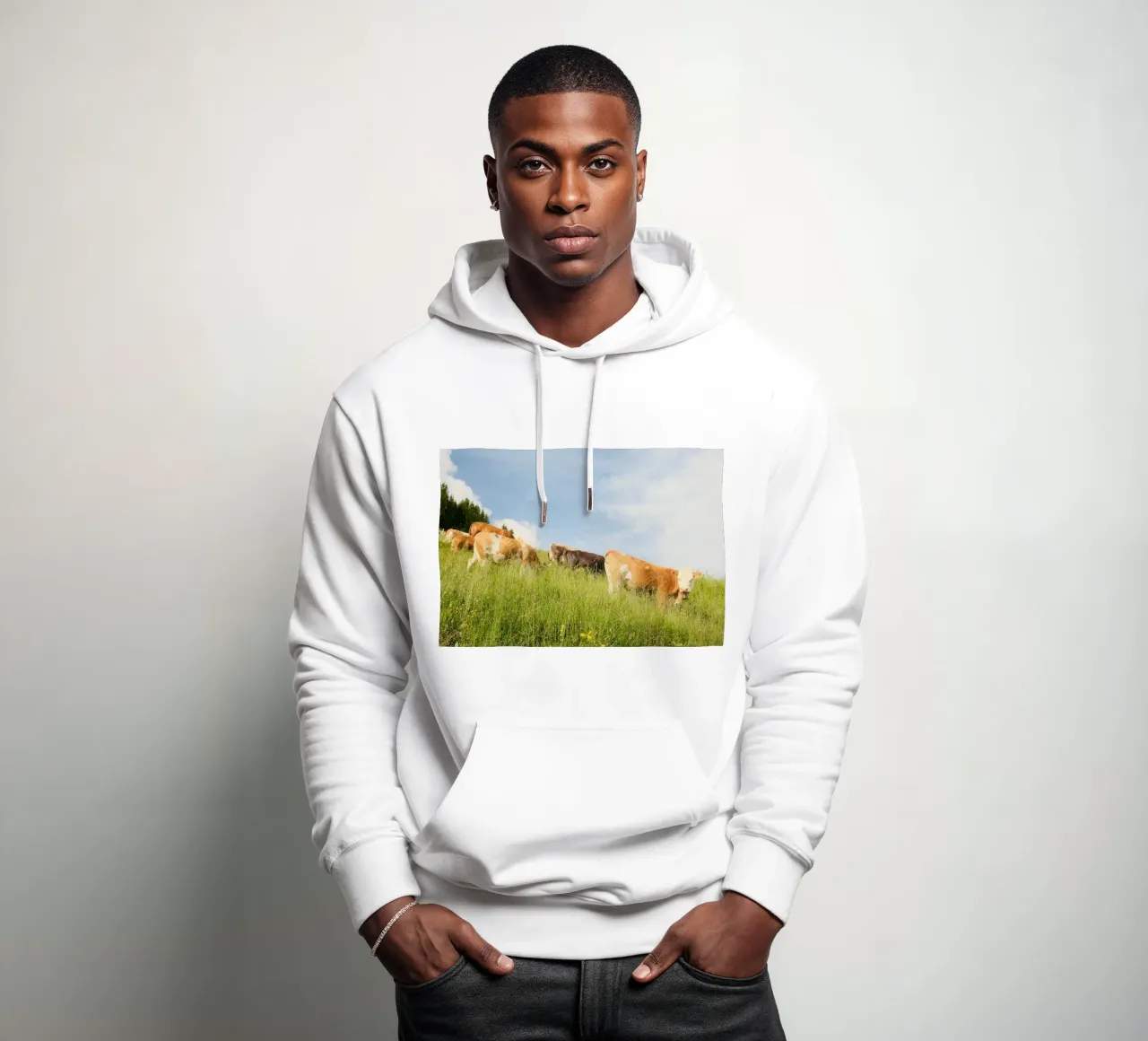 Tranquil Hillside Cows felpa con cappuccio da FujiSwiss