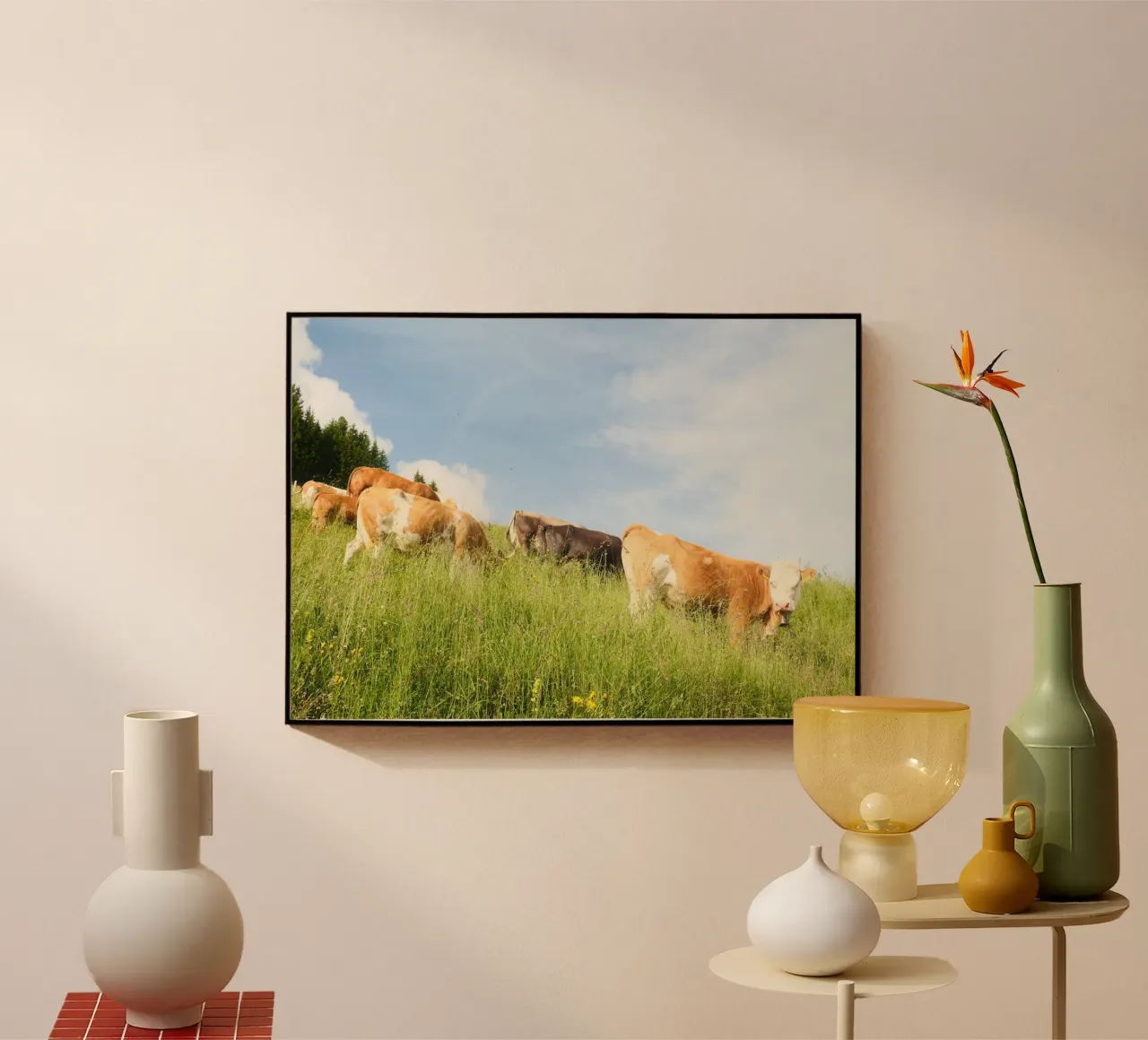 Tranquil Hillside Cows plexiglass da FujiSwiss
