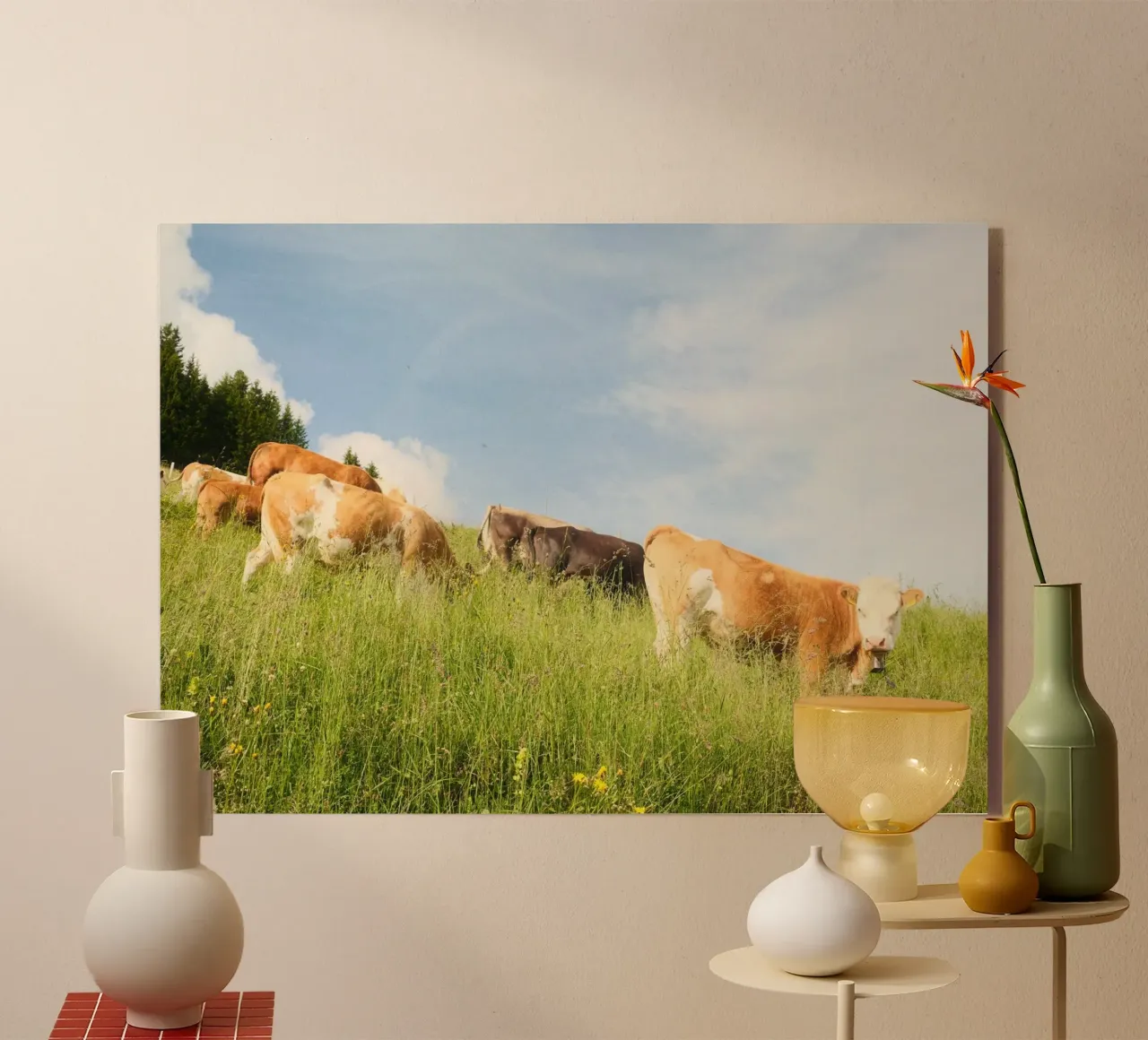 Tranquil Hillside Cows plexiglass da FujiSwiss