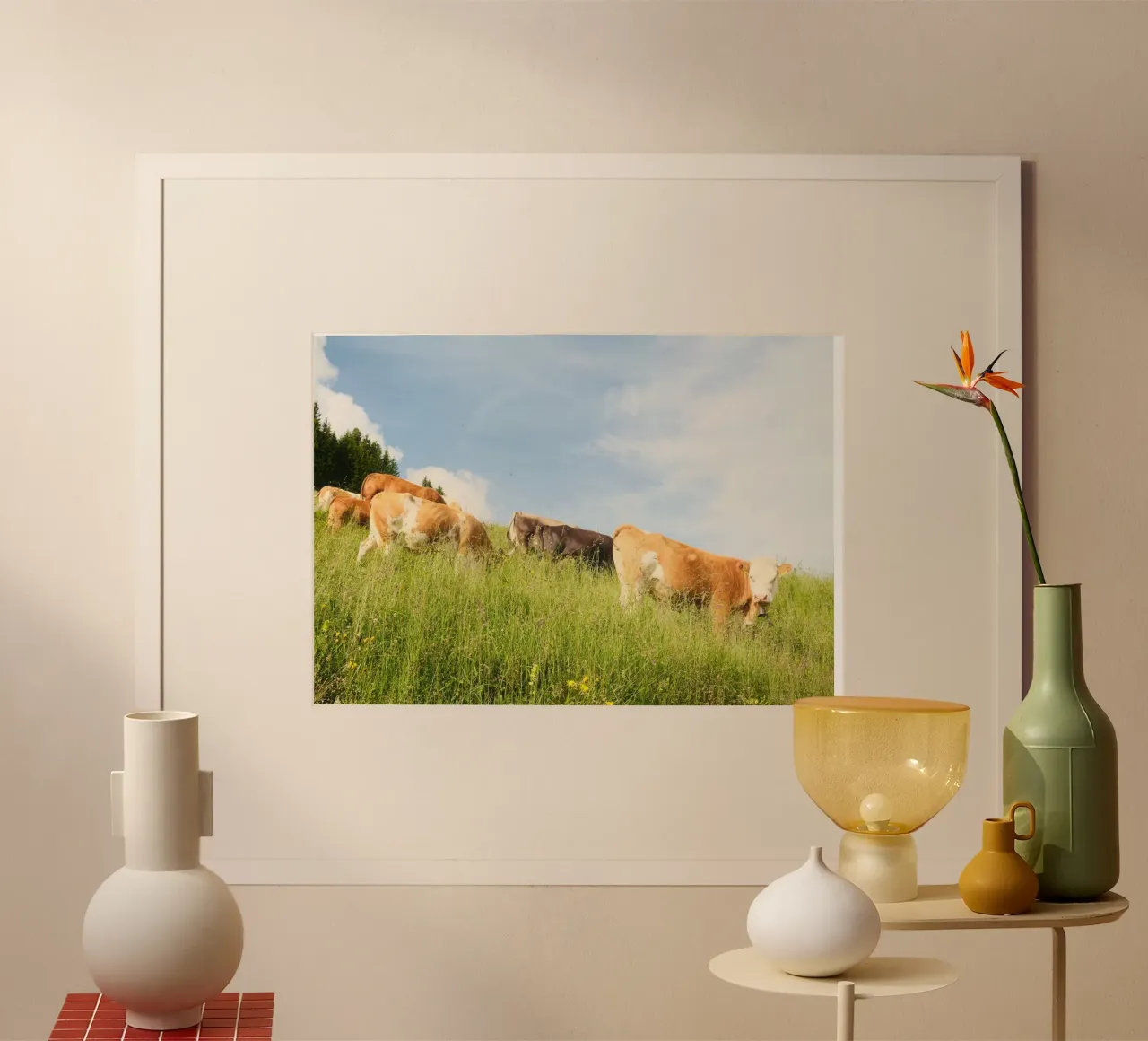 Tranquil Hillside Cows poster da FujiSwiss