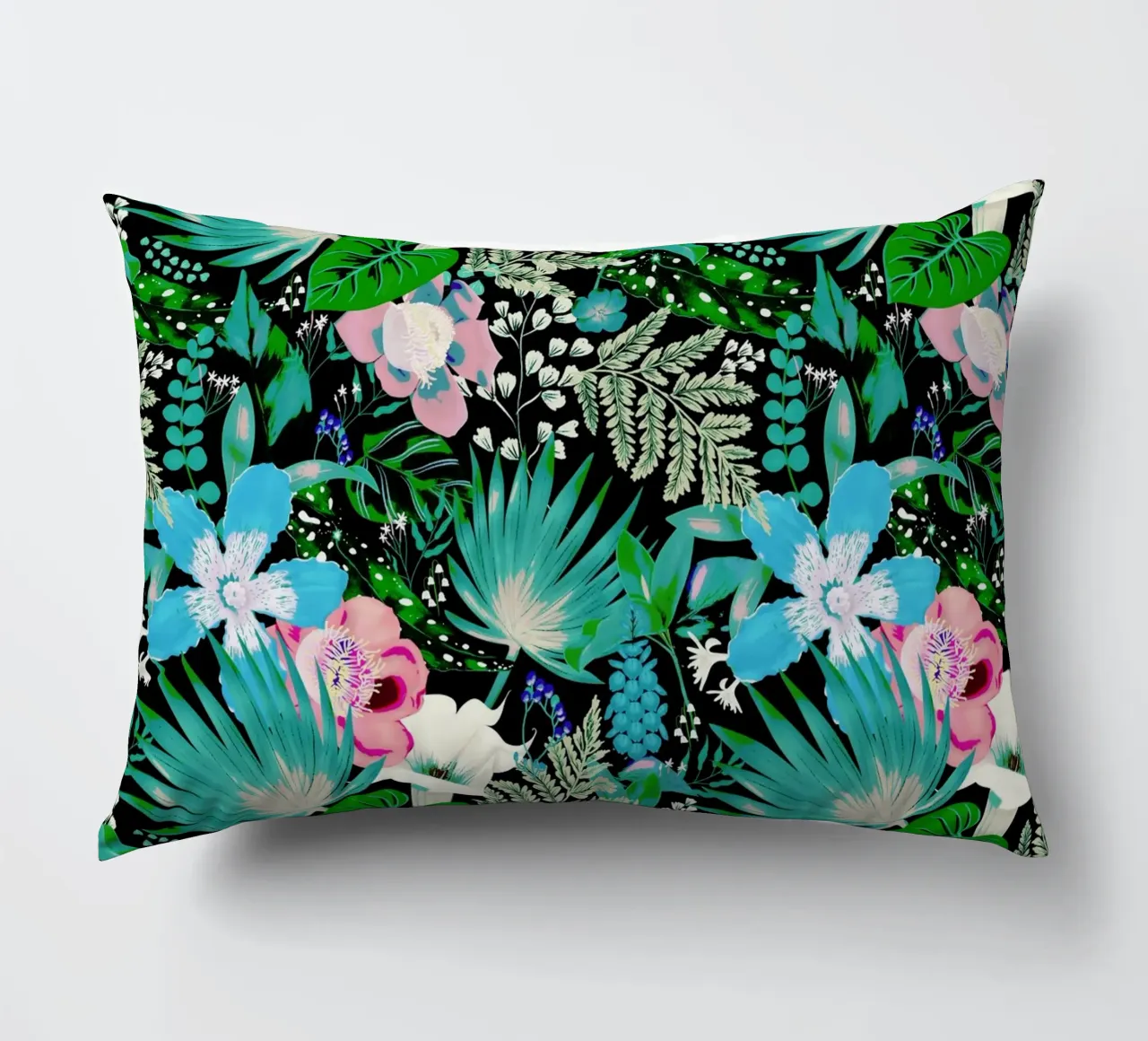 Dark Whimsical Garden Acquamarine and Pink cuscino da anisillustration