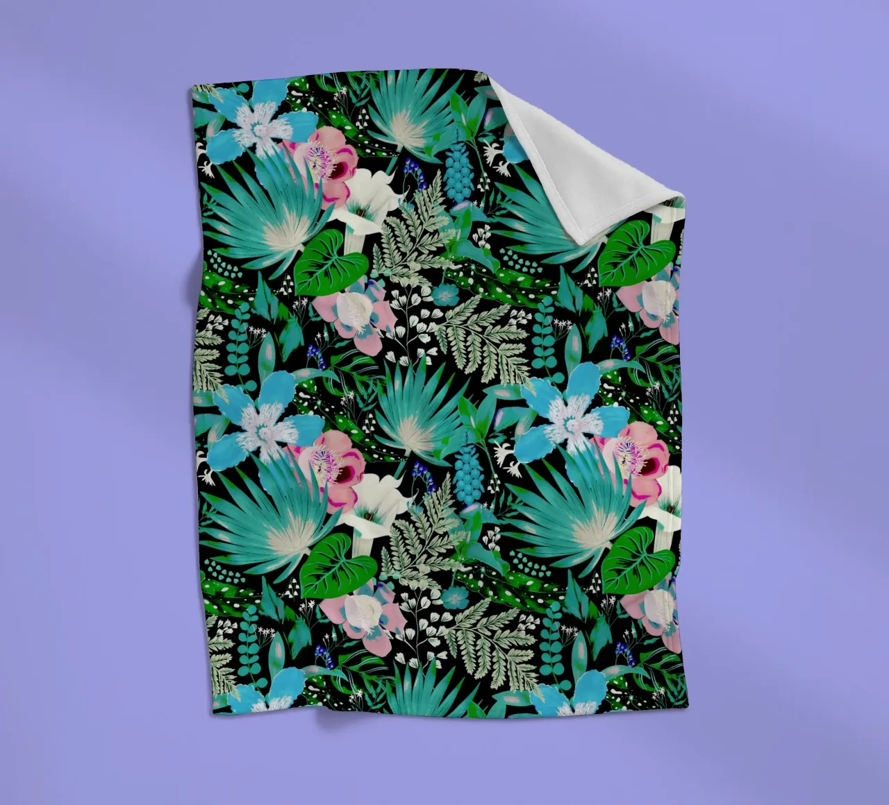 Dark Whimsical Garden Acquamarine and Pink fleece blanket by anisillustration