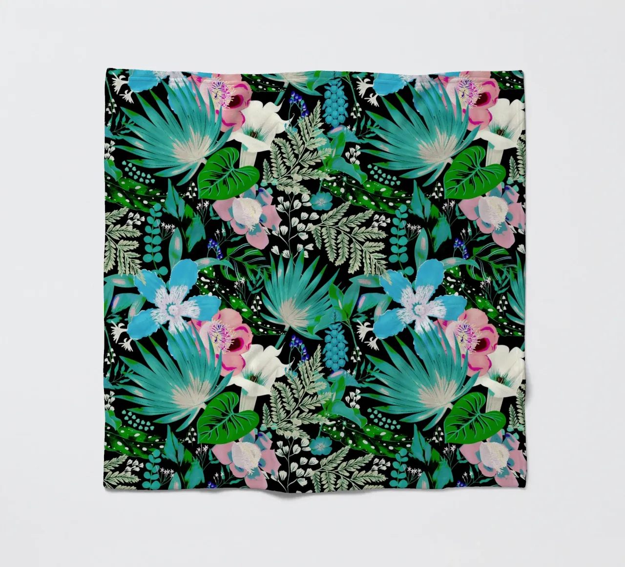 Dark Whimsical Garden Acquamarine and Pink fleece blanket by anisillustration