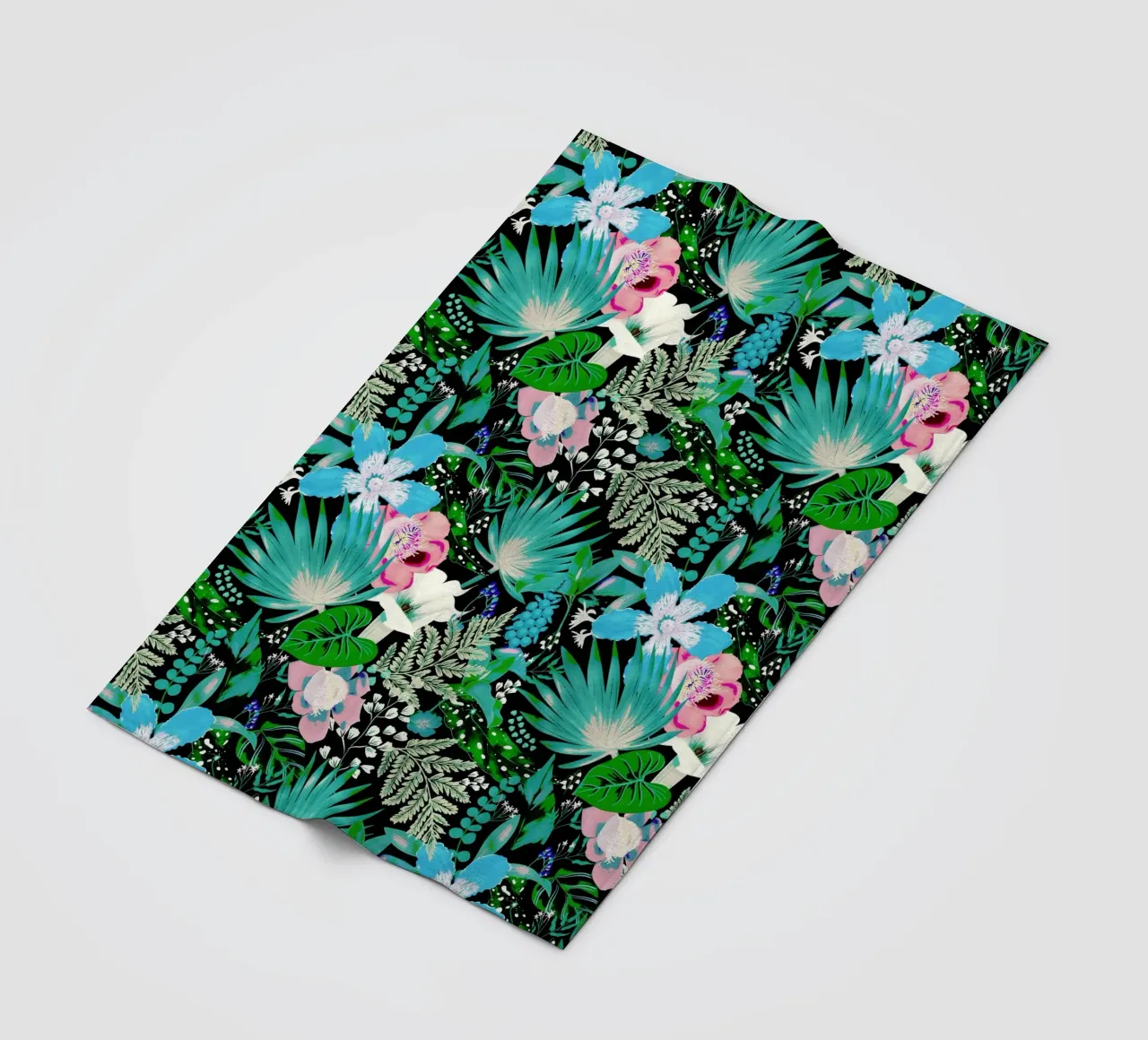 Dark Whimsical Garden Acquamarine and Pink fleece blanket by anisillustration