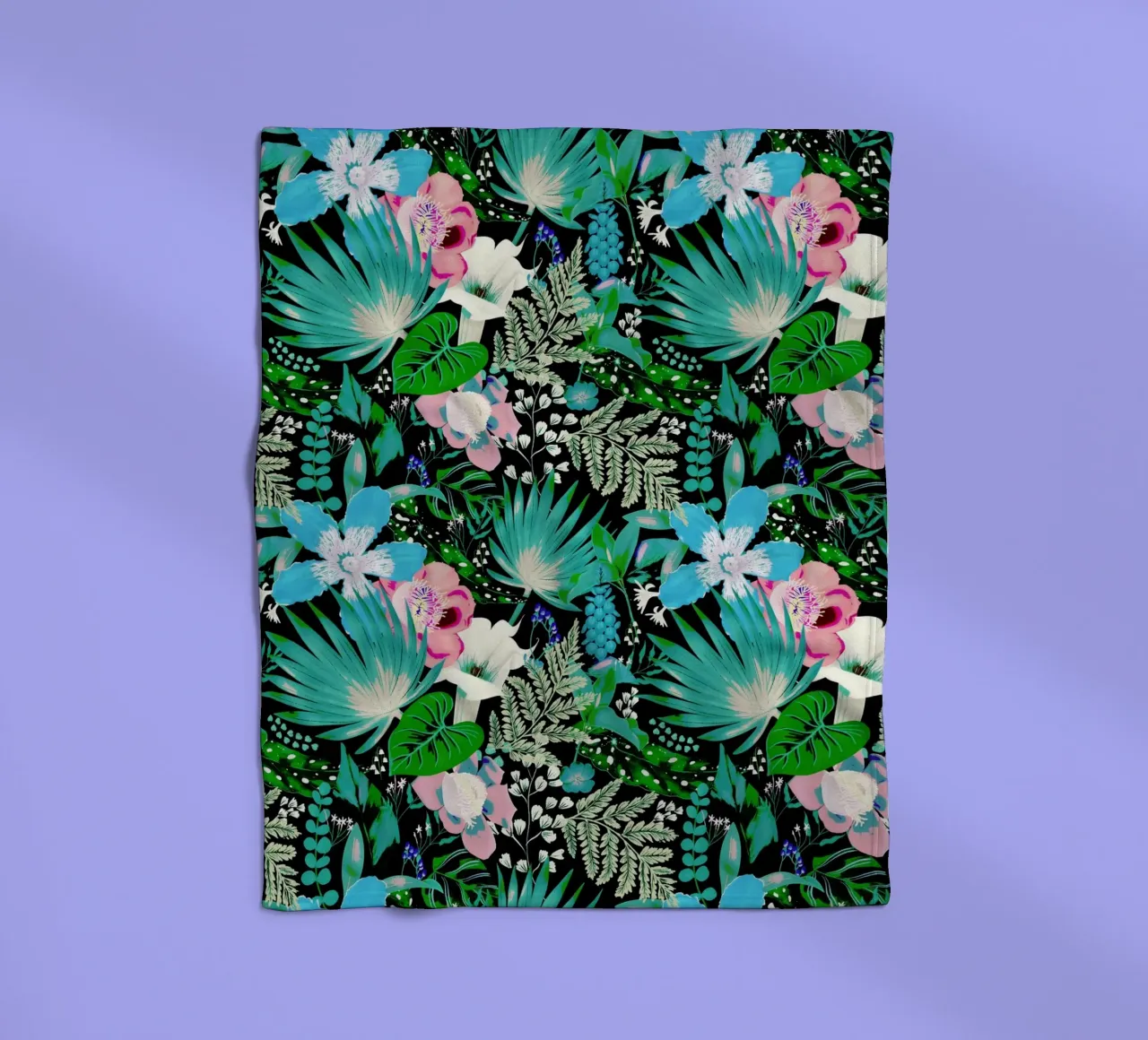 Dark Whimsical Garden Acquamarine and Pink fleece blanket by anisillustration
