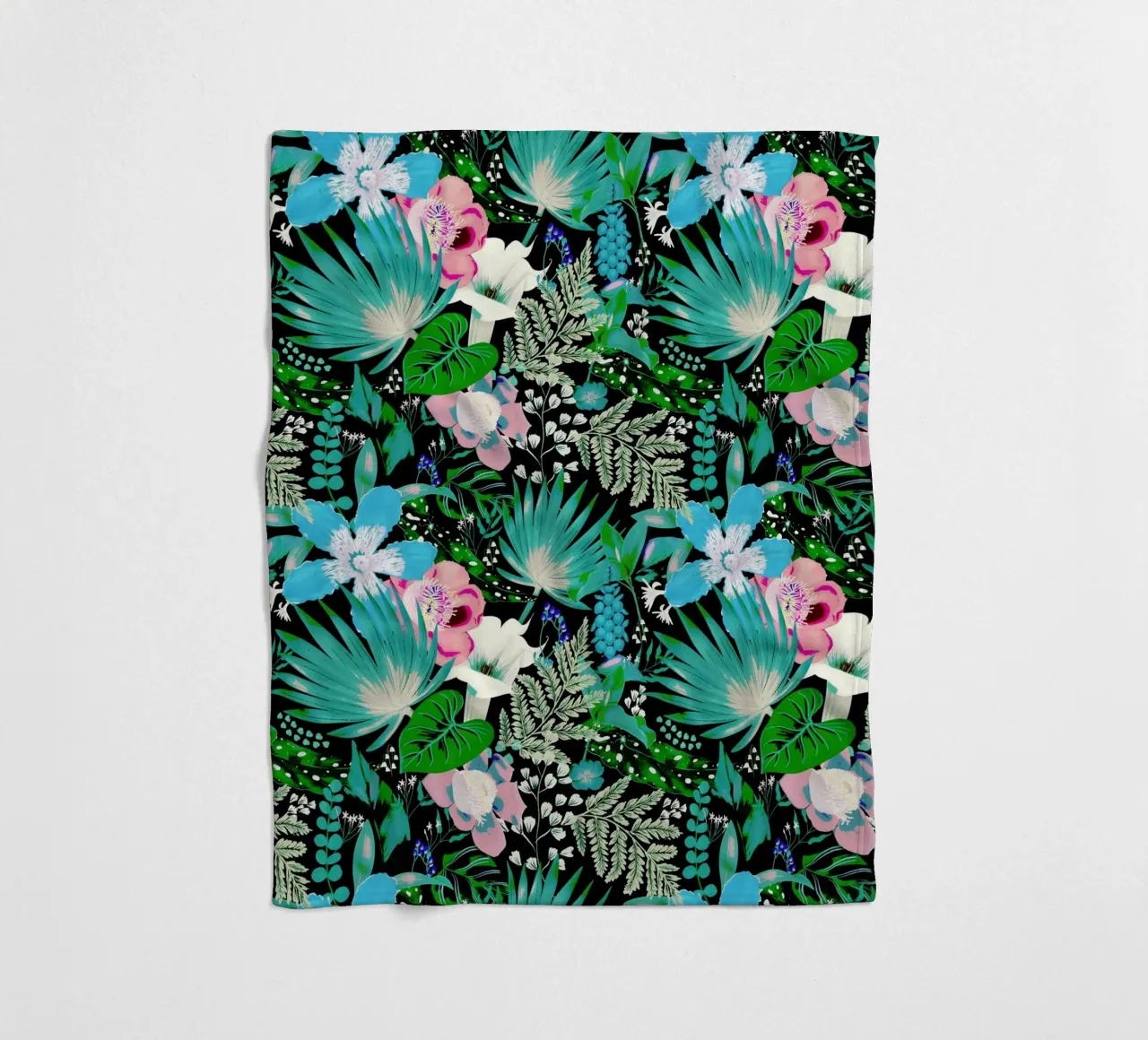 Dark Whimsical Garden Acquamarine and Pink fleece blanket by anisillustration