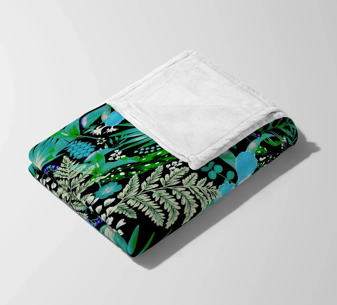 Dark Whimsical Garden Acquamarine and Pink fleece blanket by anisillustration