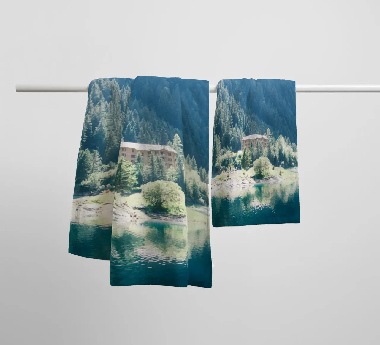 Tranquil Lakeside Lodge towel by FujiSwiss