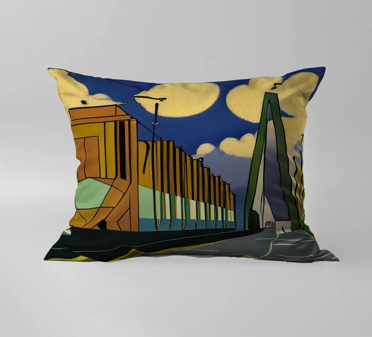 Tram sul ponte_2 cuscino da Abstract Art by LK