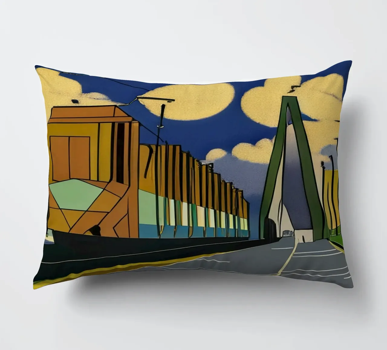 Tram sul ponte_2 cuscino da Abstract Art by LK
