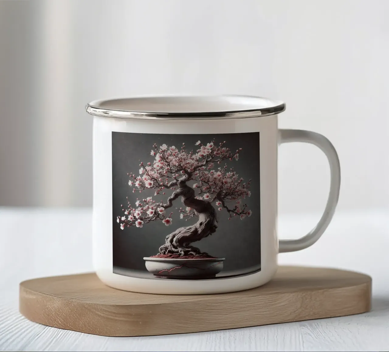 Bonsai di fiori di ciliegio - Elegante estetica asiatica tazza in smalto da scHio