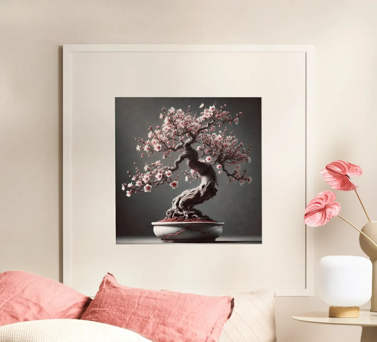 Bonsai di fiori di ciliegio - Elegante estetica asiatica poster con telaio in plastica da scHio