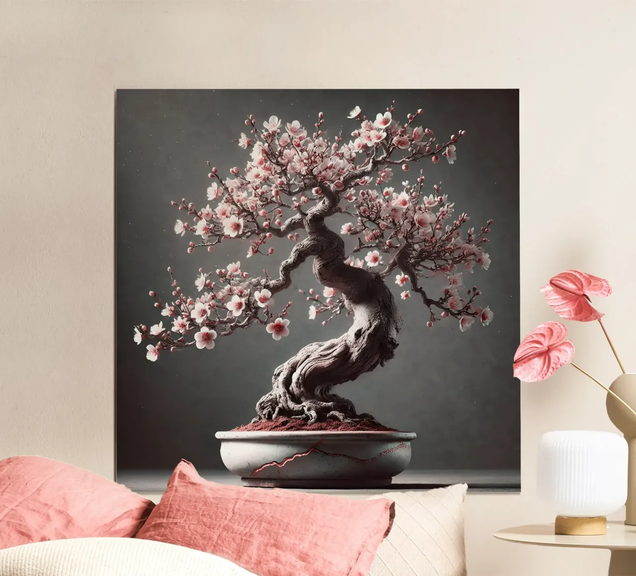 Bonsai di fiori di ciliegio - Elegante estetica asiatica poster con telaio in plastica da scHio