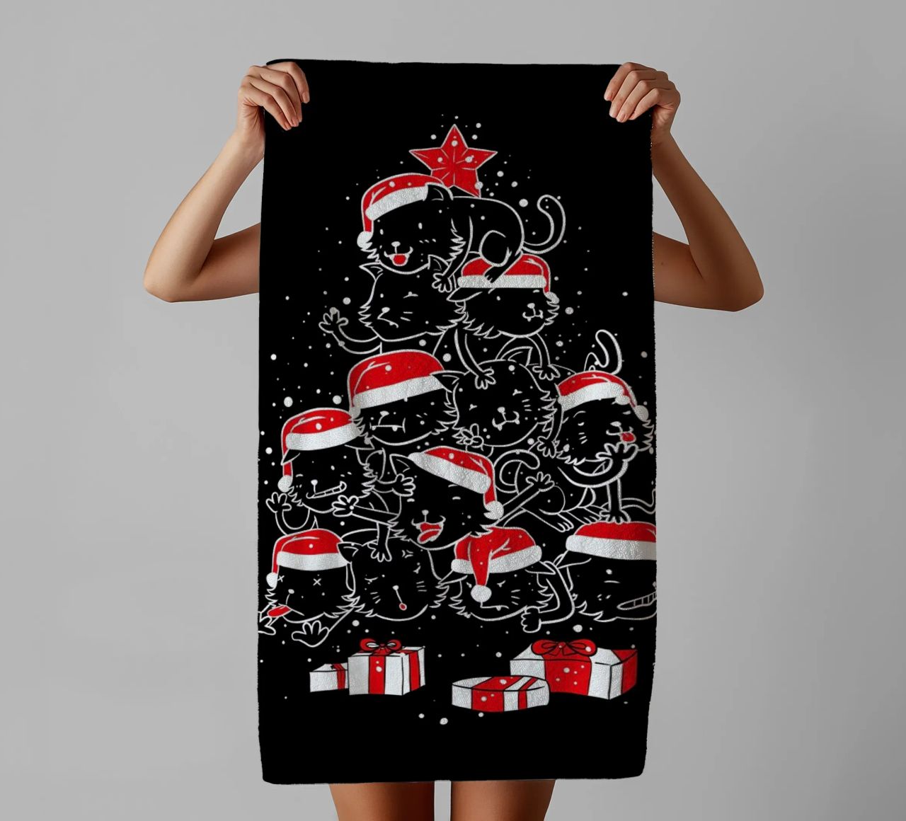 Pile Of Xmas Cats towel by Tobe Fonseca