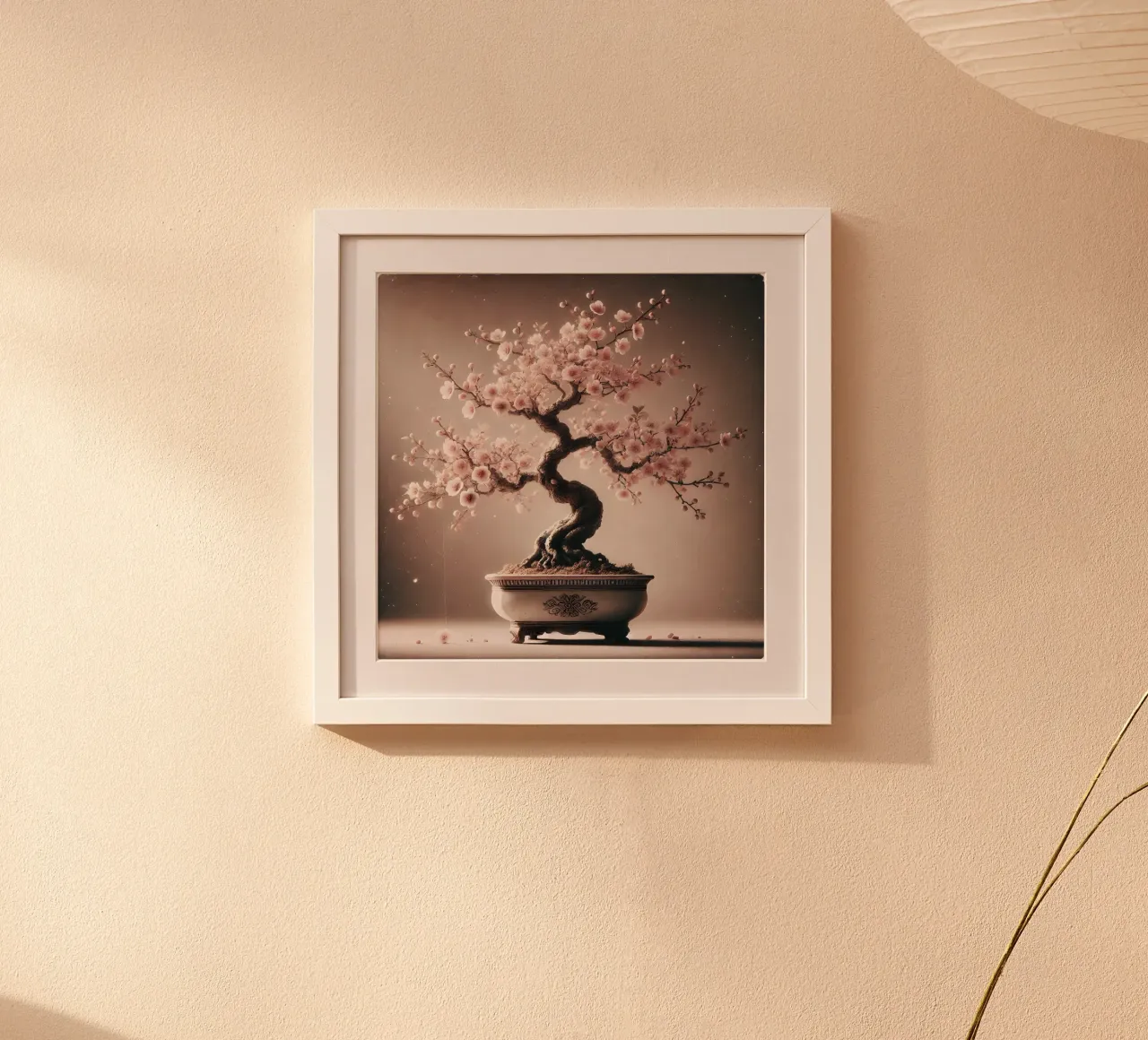 Bonsai di fiori di ciliegio - Elegante estetica asiatica vintage poster con telaio in legno da scHio
