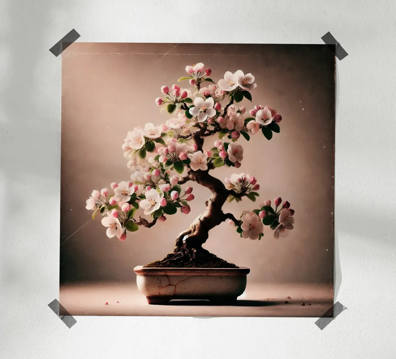 Blühender Apfelblüten-Bonsai – Natürliche Eleganz Poster von scHio