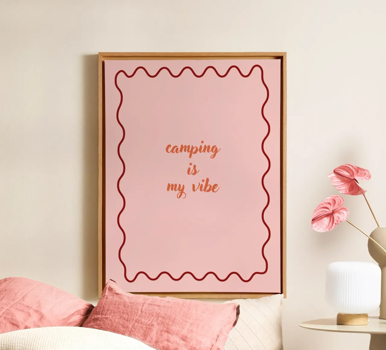 Camping is my vibe rosé canvas with Floater frame by Poster Print Studio
