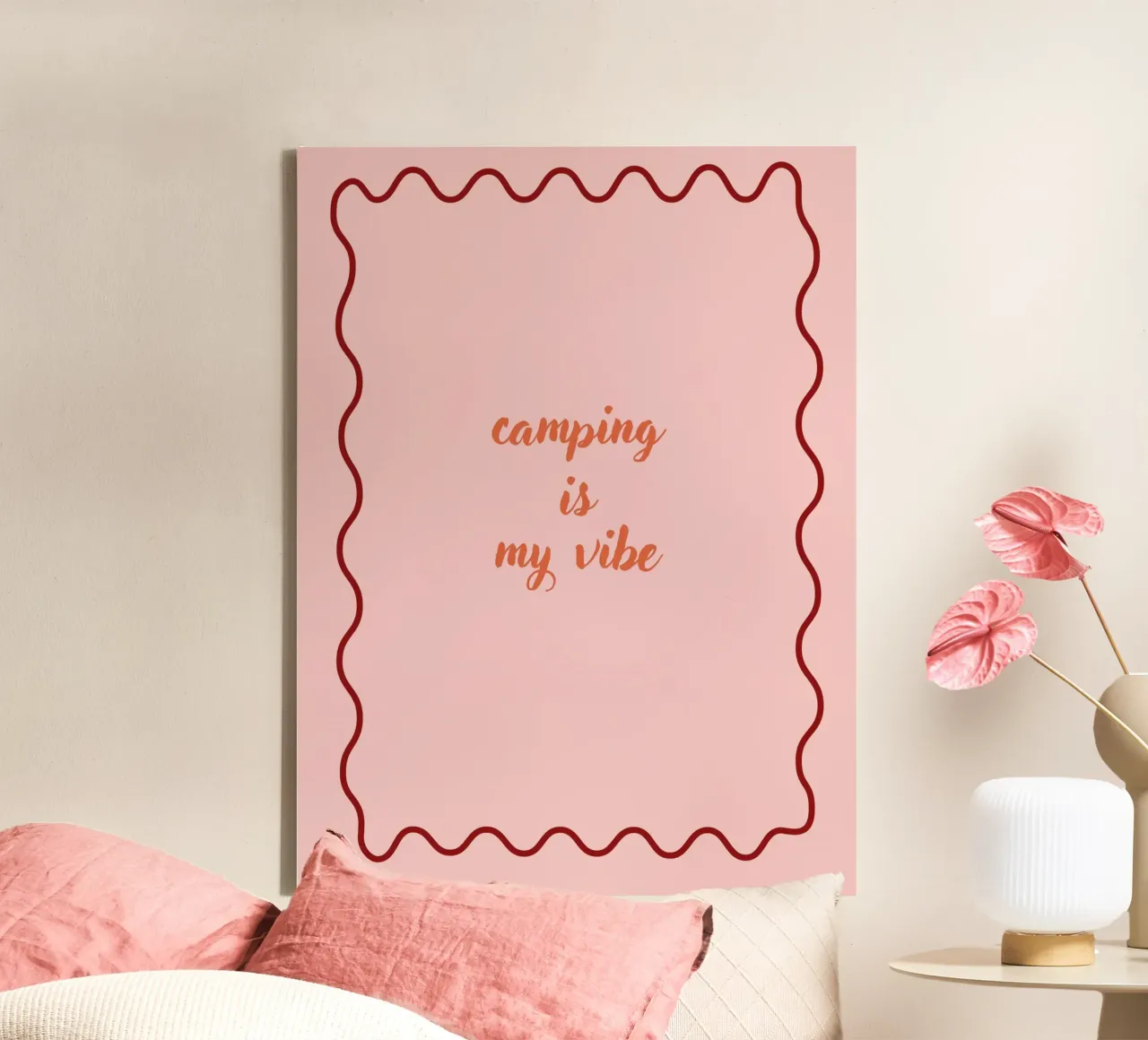 Camping is my vibe rosé canvas with Floater frame by Poster Print Studio