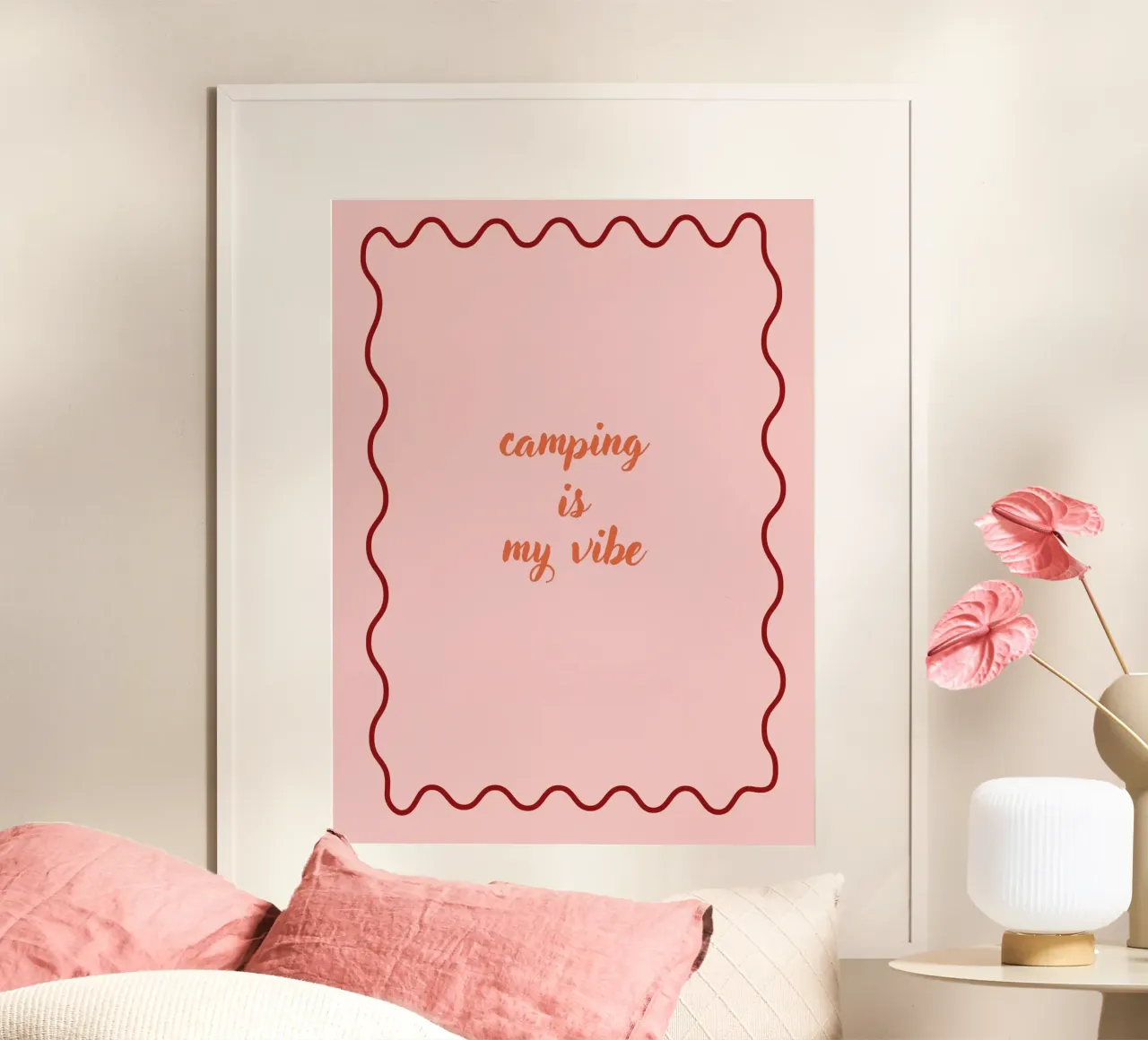 Camping is my vibe rosé poster con telaio in plastica da Poster Print Studio