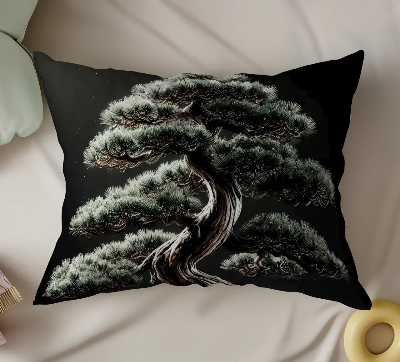 Pine bonsai - a symbol of stability and tranquillity decorative cushion by scHio