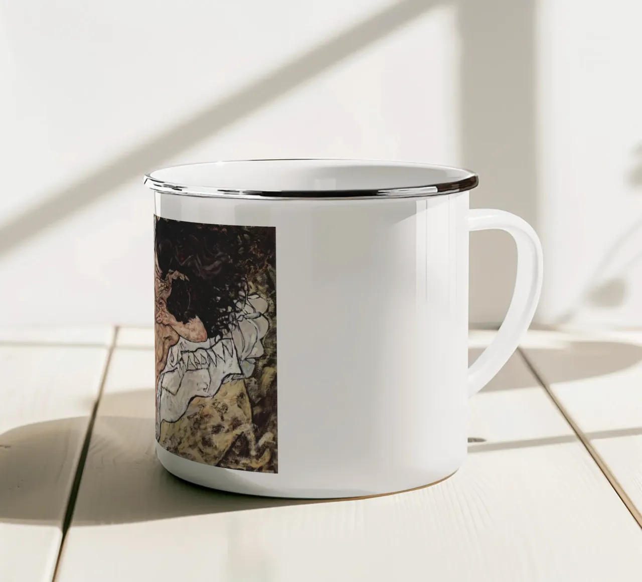 Egon schiele - L'abbraccio tazza in smalto da Timeless Artworks