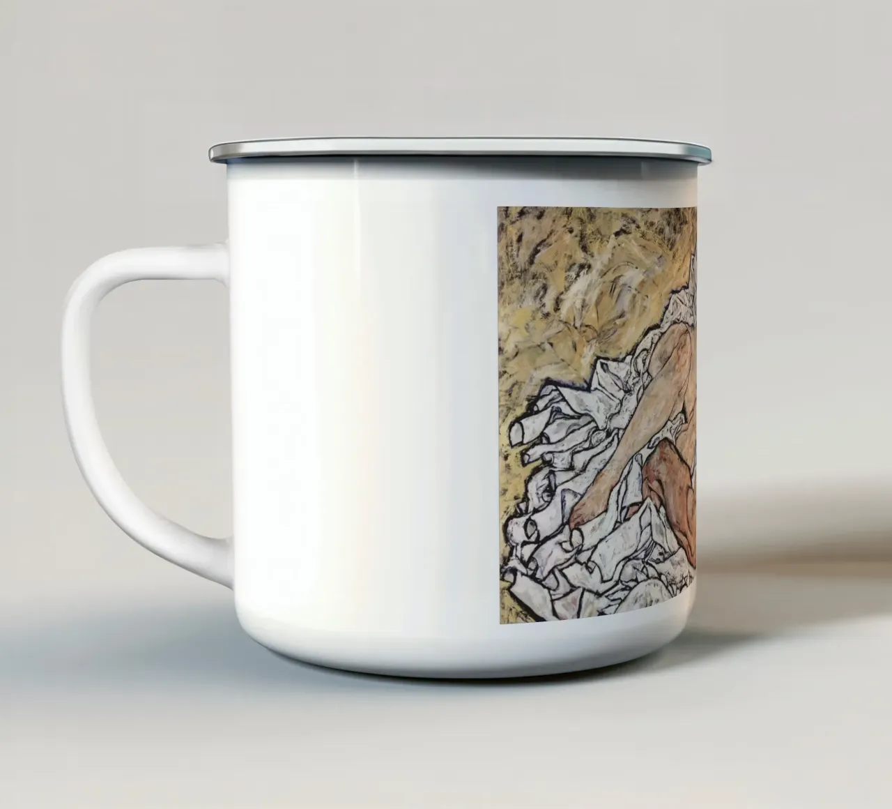 Egon schiele - L'abbraccio tazza in smalto da Timeless Artworks