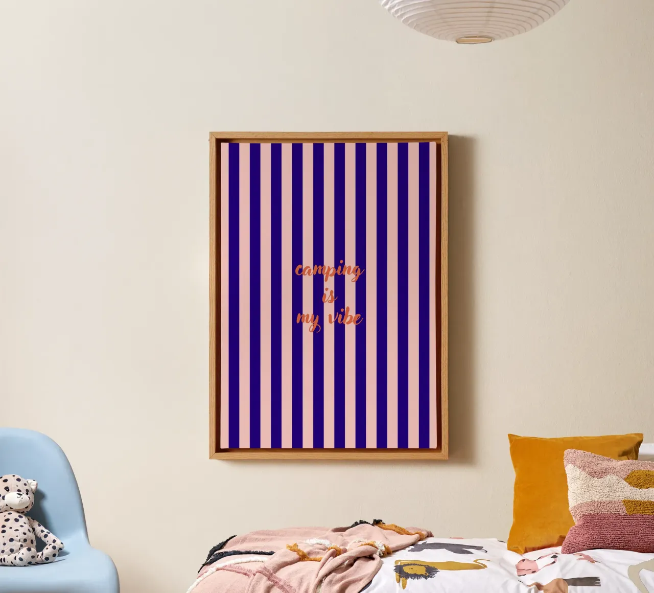 Camping is my vibe stripes tela con Cornice a cassetta da Poster Print Studio