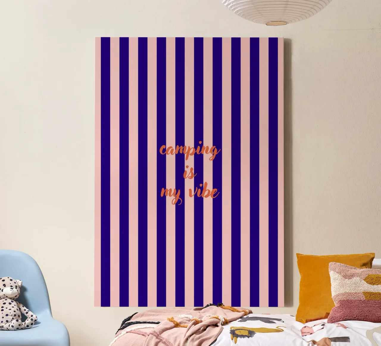 Camping is my vibe stripes tela con Cornice a cassetta da Poster Print Studio