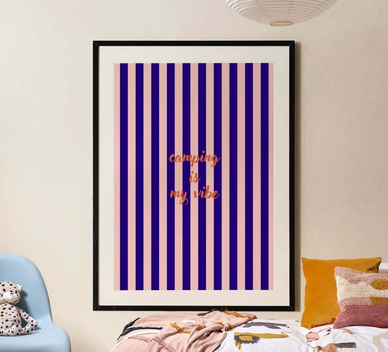 Camping is my vibe stripes poster con telaio in alluminio da Poster Print Studio
