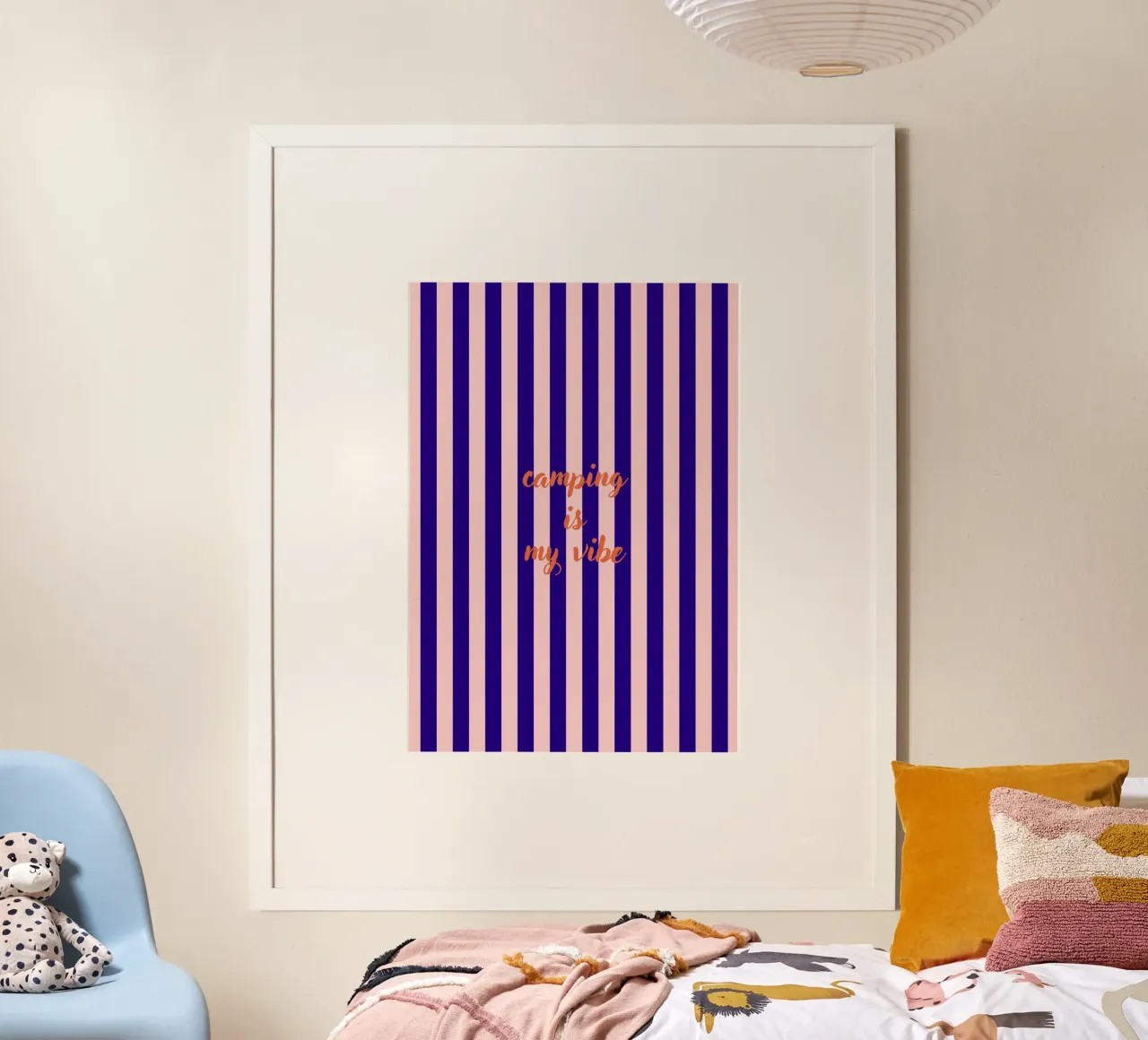 Camping is my vibe stripes poster con telaio in alluminio da Poster Print Studio