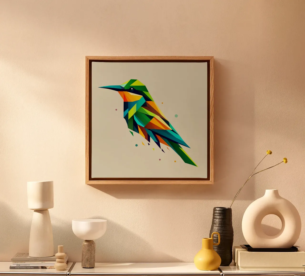 Bee-eater bird - Geometric art full of colourful splendour canvas with Floater frame by namosh