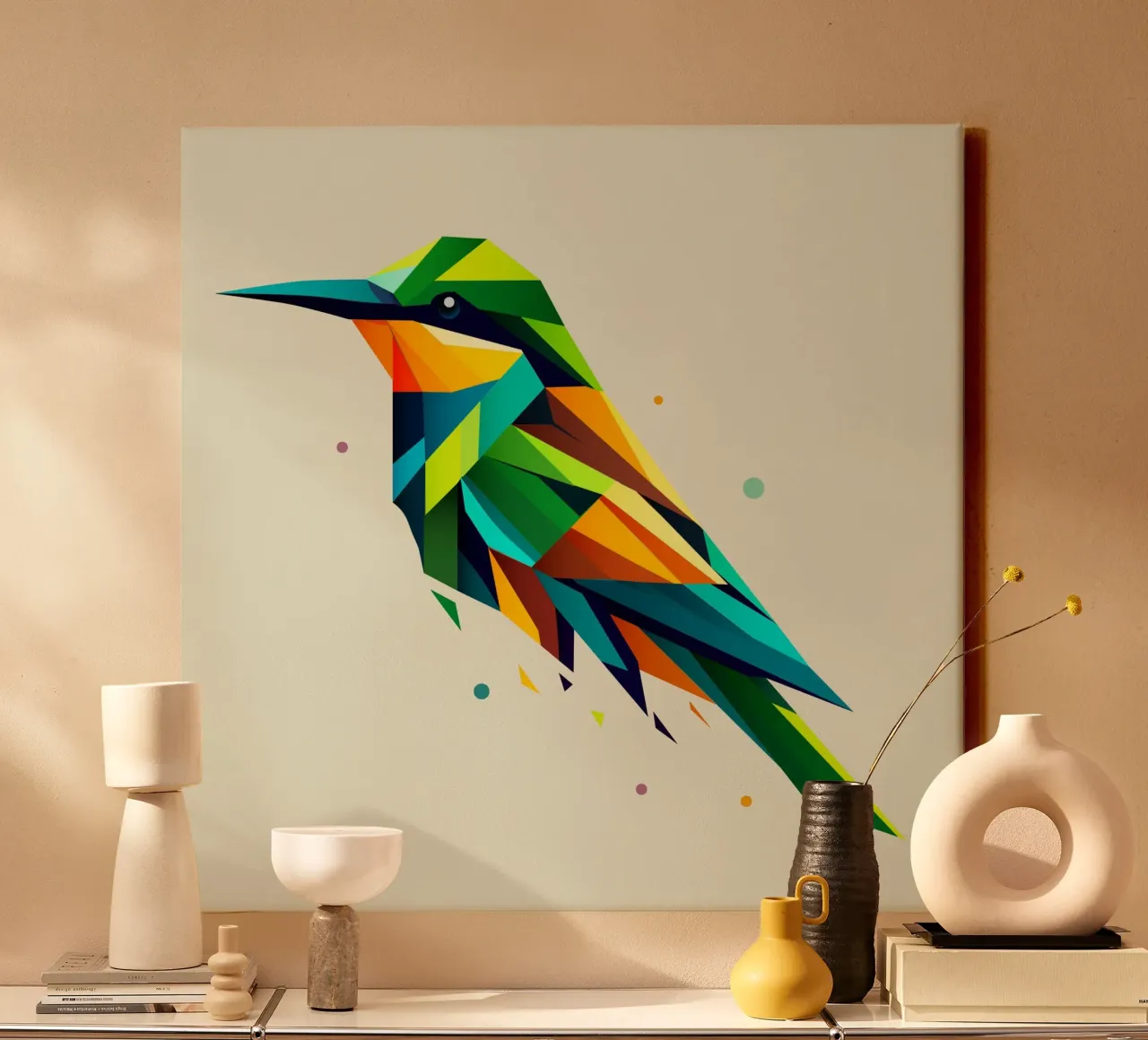 Bee-eater bird - Geometric art full of colourful splendour canvas with Floater frame by namosh