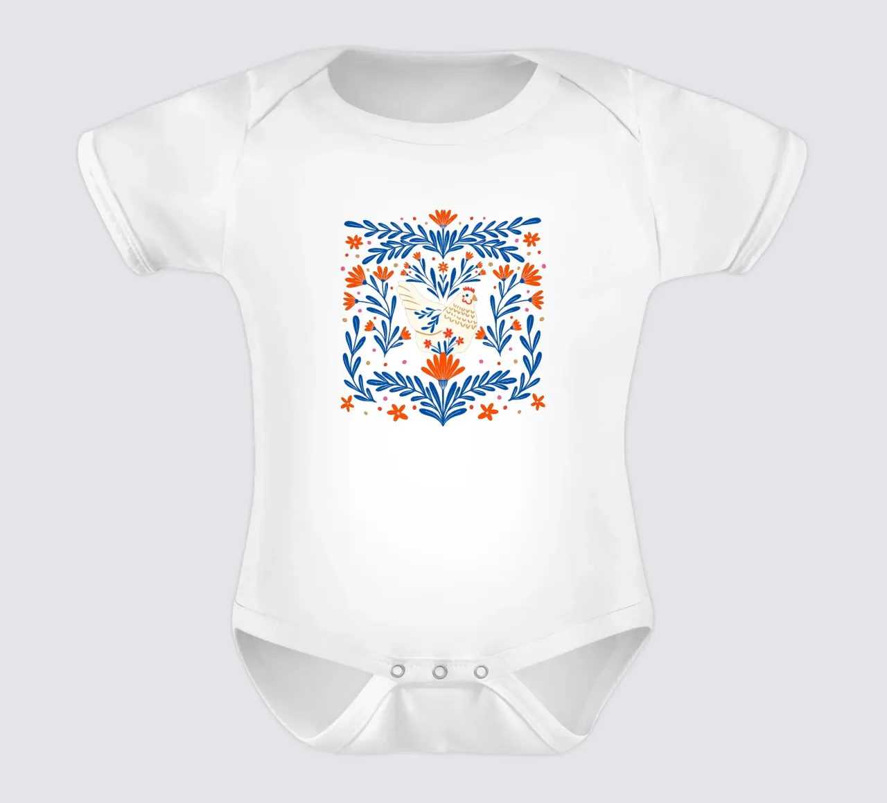 Pollo in fiore - arancione e blu body neonato maniche corte da Wackapacka