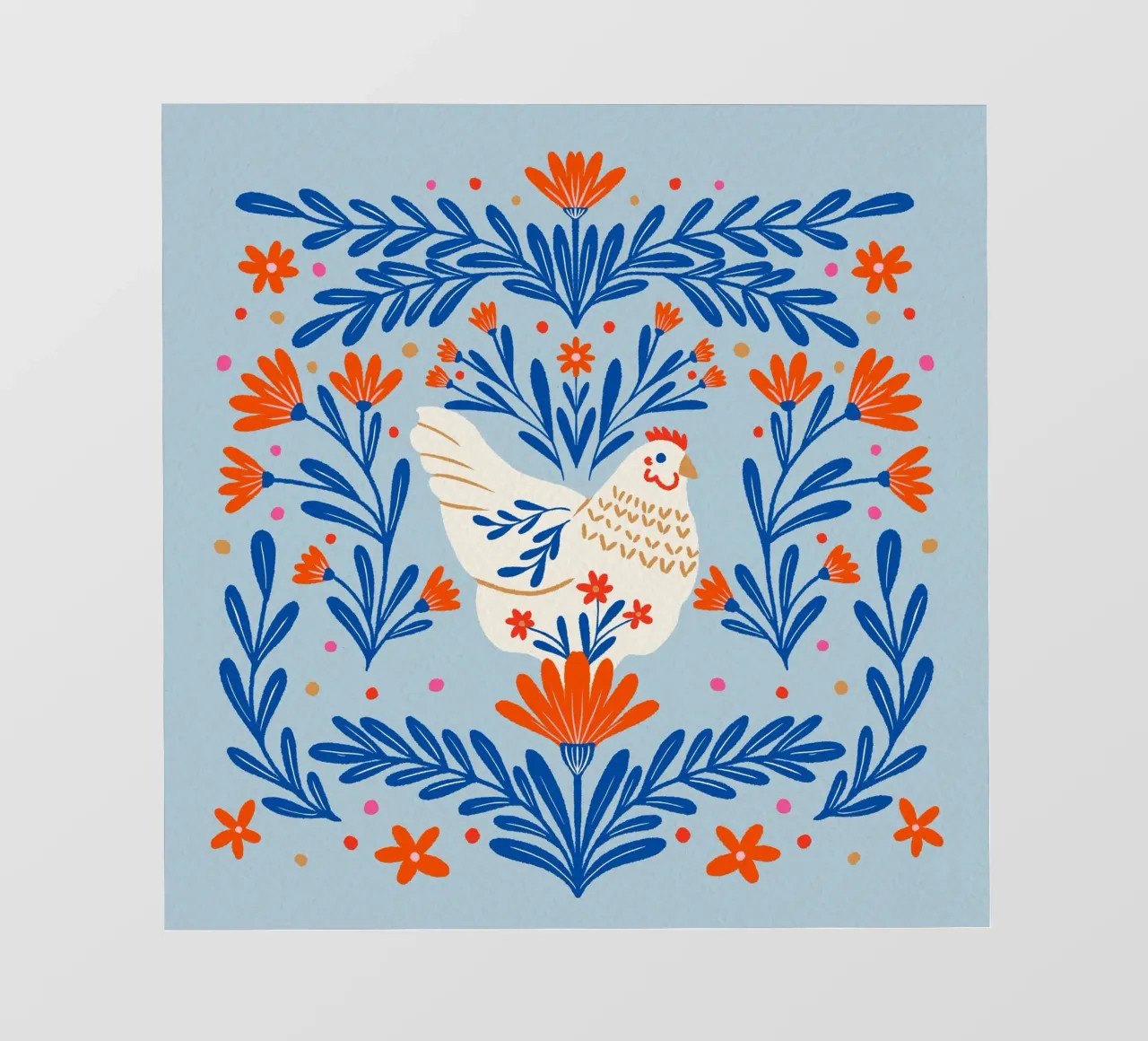 Pollo in fiore - arancione e blu telo in pvc da Wackapacka