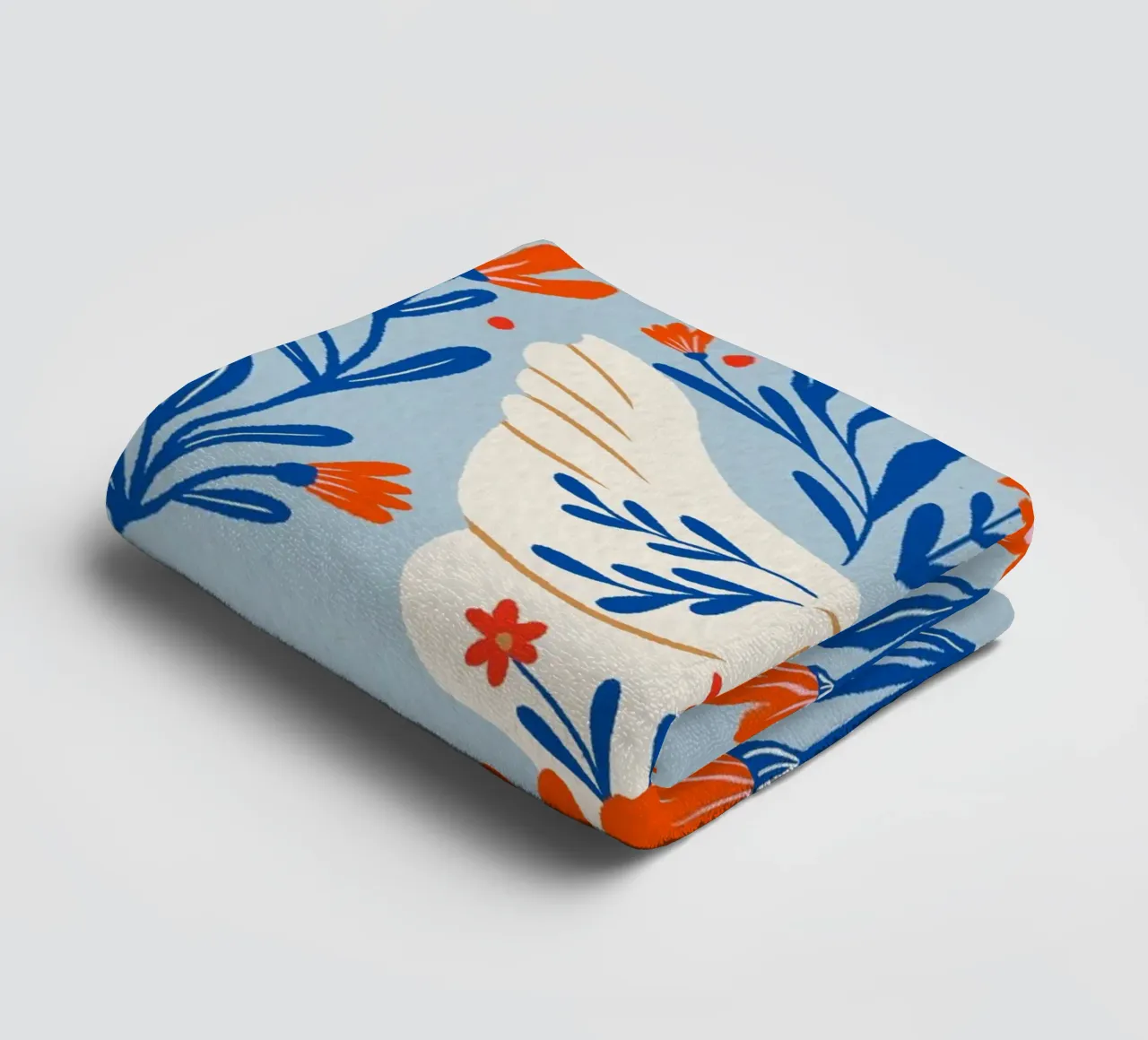 Pollo in fiore - arancione e blu asciugamano da bagno da Wackapacka