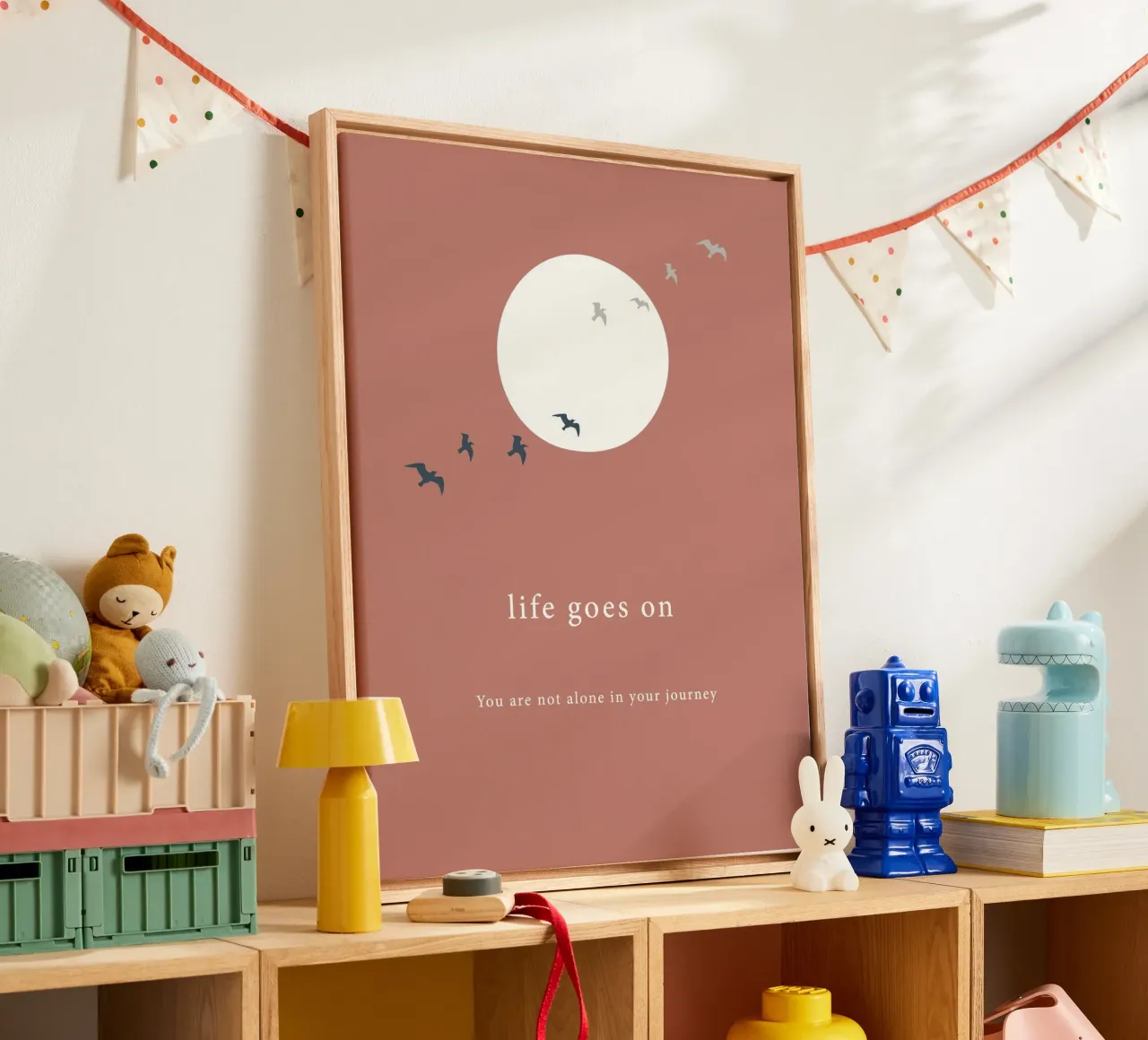 life goes on tela con Cornice a cassetta da natural neutral